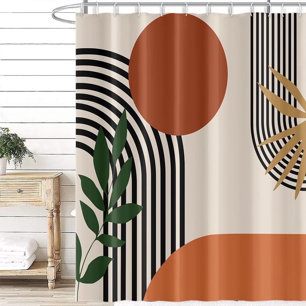 Zasłona prysznicowa, abstrakcyjny styl boho, minimalistyczna, odporna na gnicie, wodoodporna, poliester, zmywalna, 180 x 200 cm