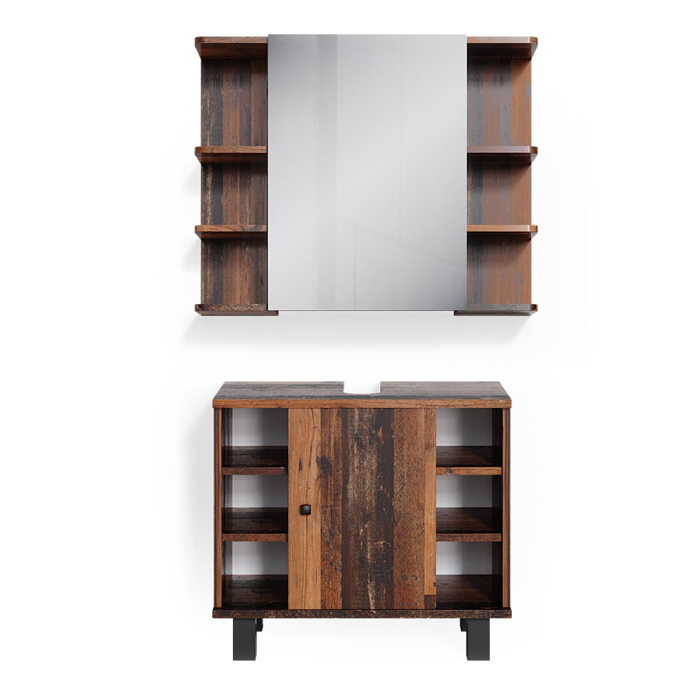 Set Mobili Bagno Fynn In Rovere E Antracite - Armadietto Specchio E Mobile Lavabo - Foto 2