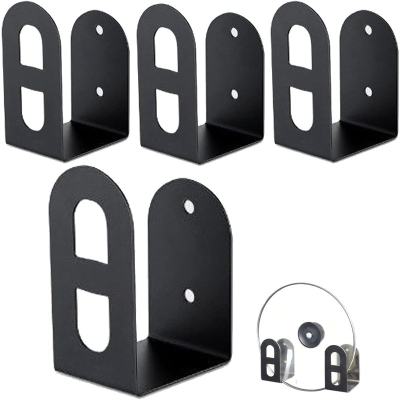 Czarny uchwyt na pokrywki do garnków montowany na ścianie, zestaw 4 uchwytów ze stali nierdzewnej z wiskozą, montaż bez wiercenia, podwójne zastosowa