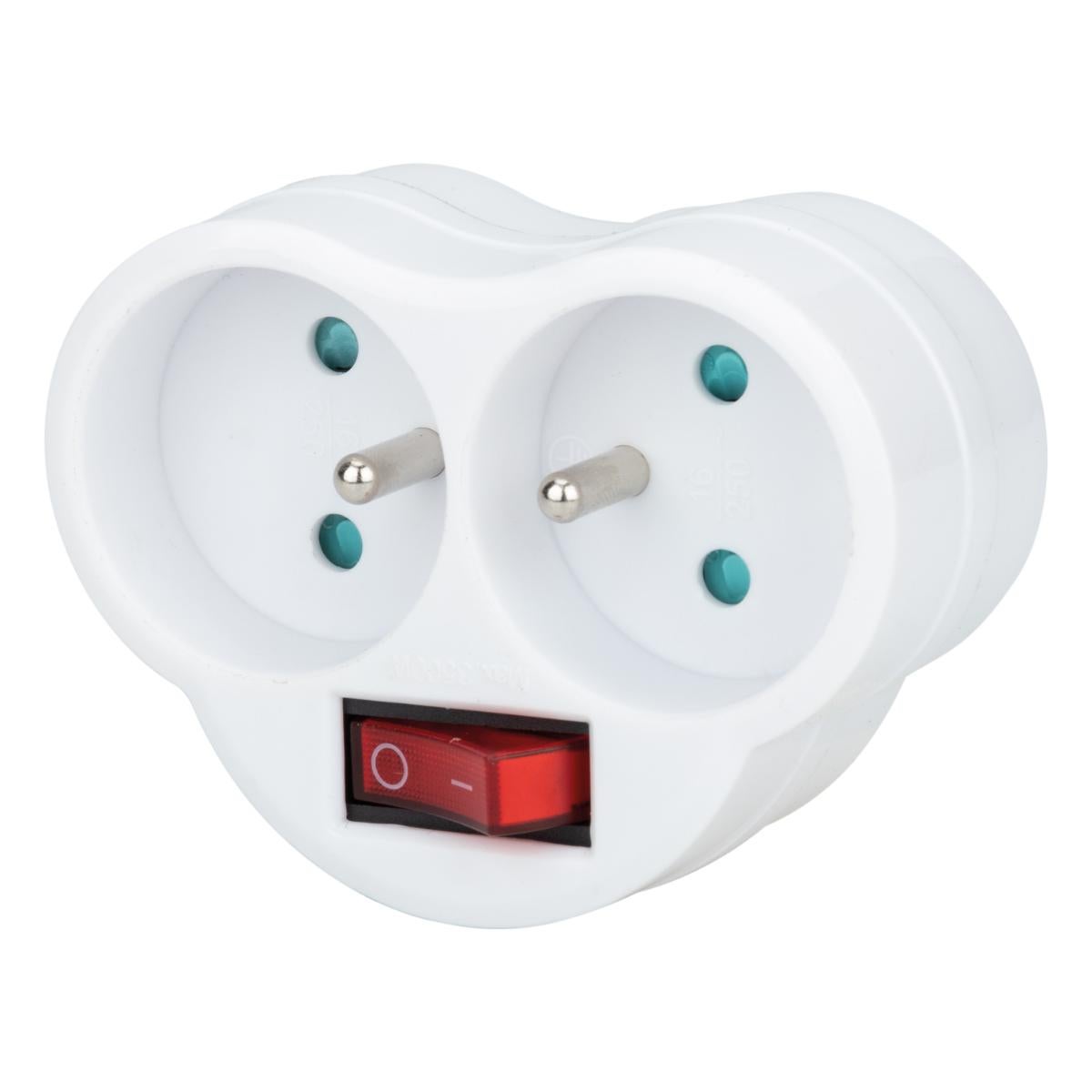 Multiprise biplite 16A + interrupteur façade - Blanc - Zenitech - 3