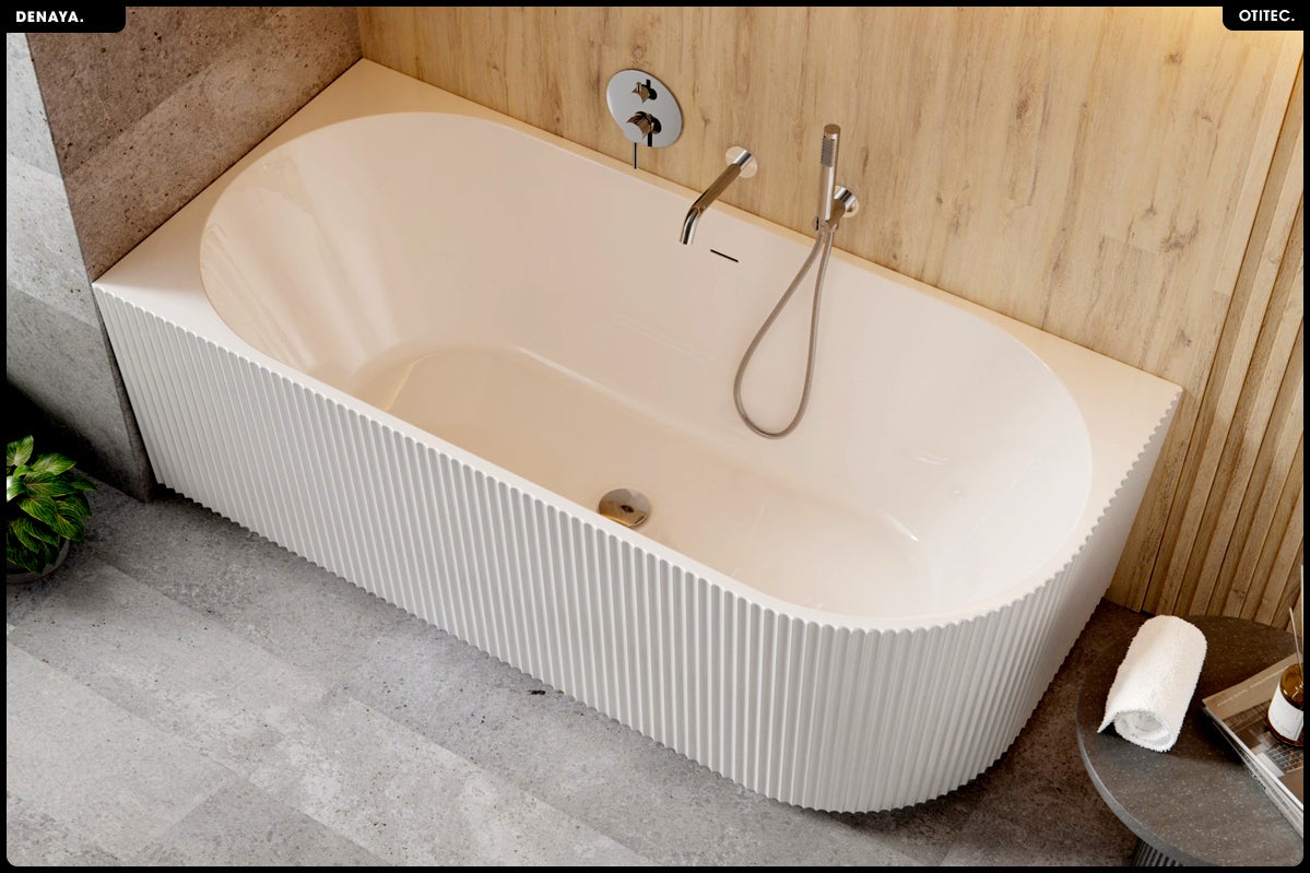 Bañera asimétrica - 150 x 75 cm - Izquierda - Con sifón Cromado - Pies - INCLUIDOS - DENAYA - 3
