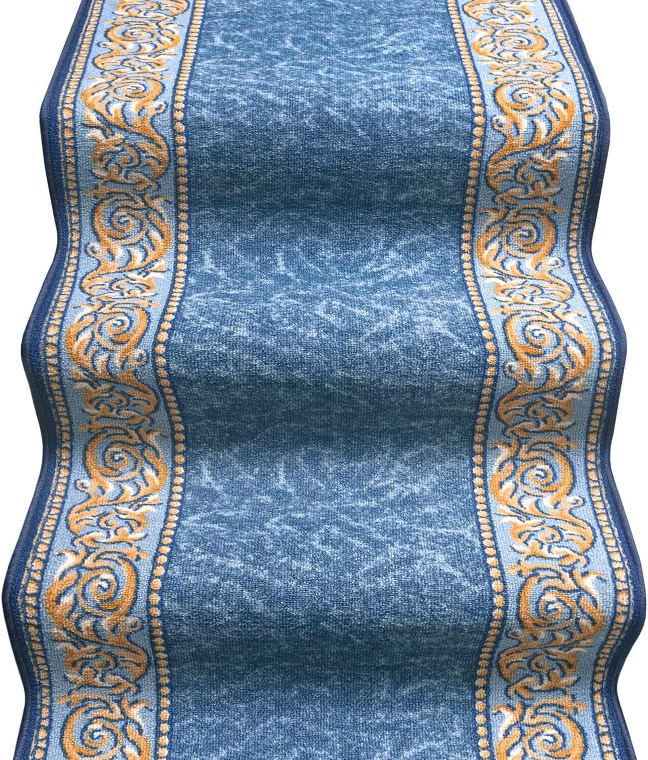 Camino de escalera 67x200 cm alfombra bordeada corredor entrada pasillo cocina peldaños estilo barroco azul