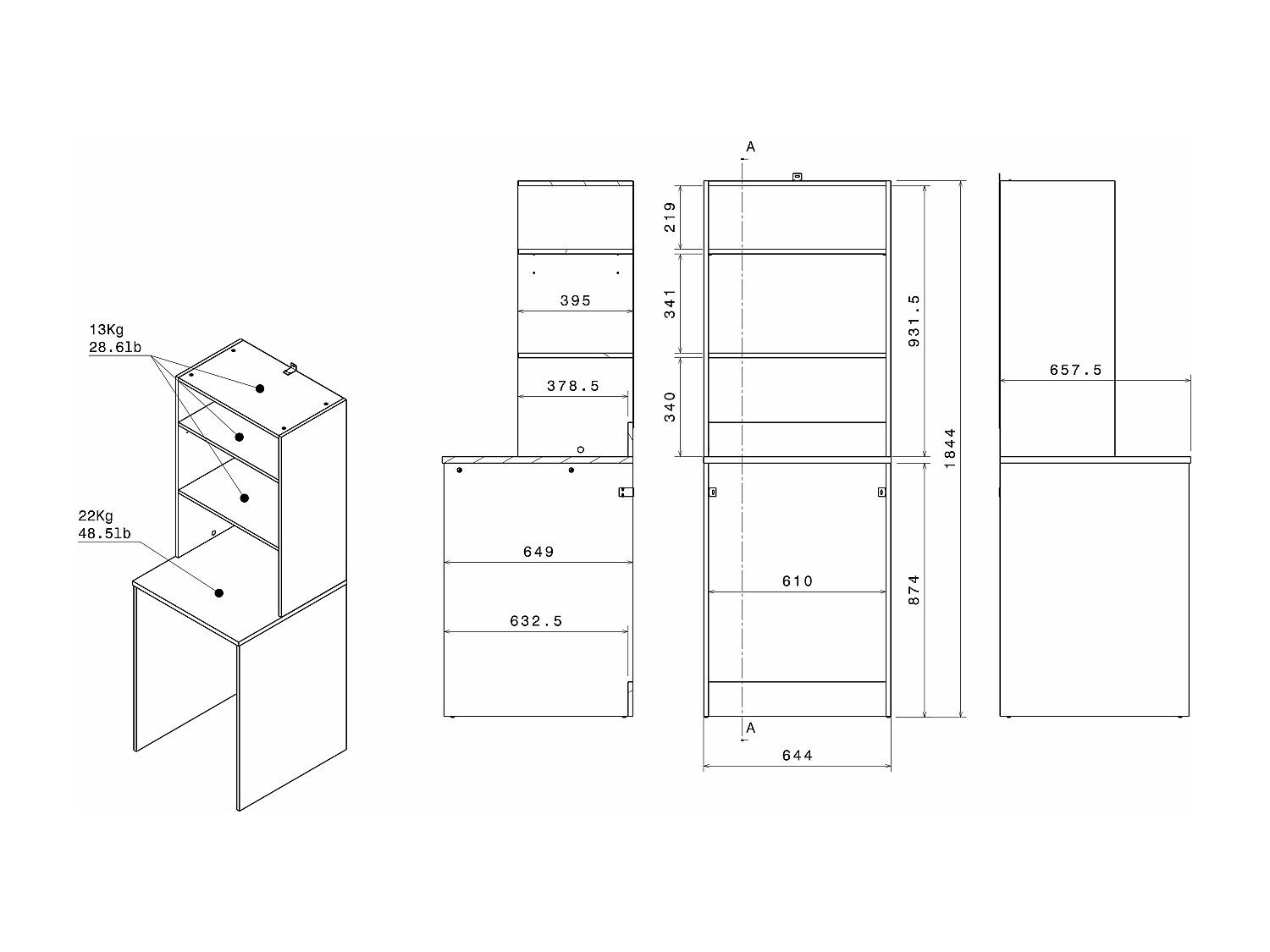Mueble para lavadora con estantes y armarios - Natural claro y blanco - L111 x Alt. 184 cm - ERKANO - 6