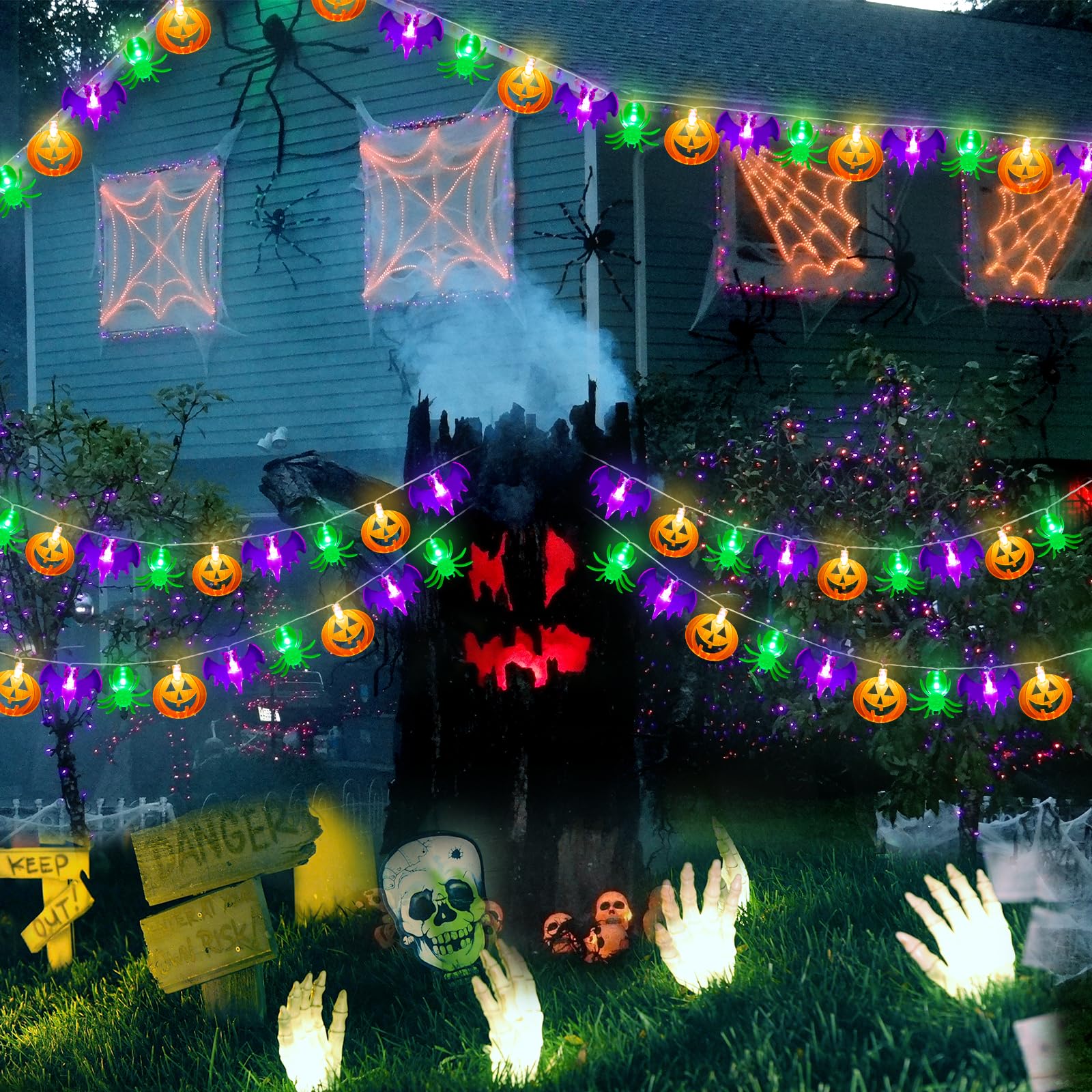 Catena Luminosa Halloween 3m Con 20 Luci A LED A Forma Di Zucca, IP65, A Batteria, Per Decorazioni Interne Ed Esterne, Atmosfera Spaventosa - 6