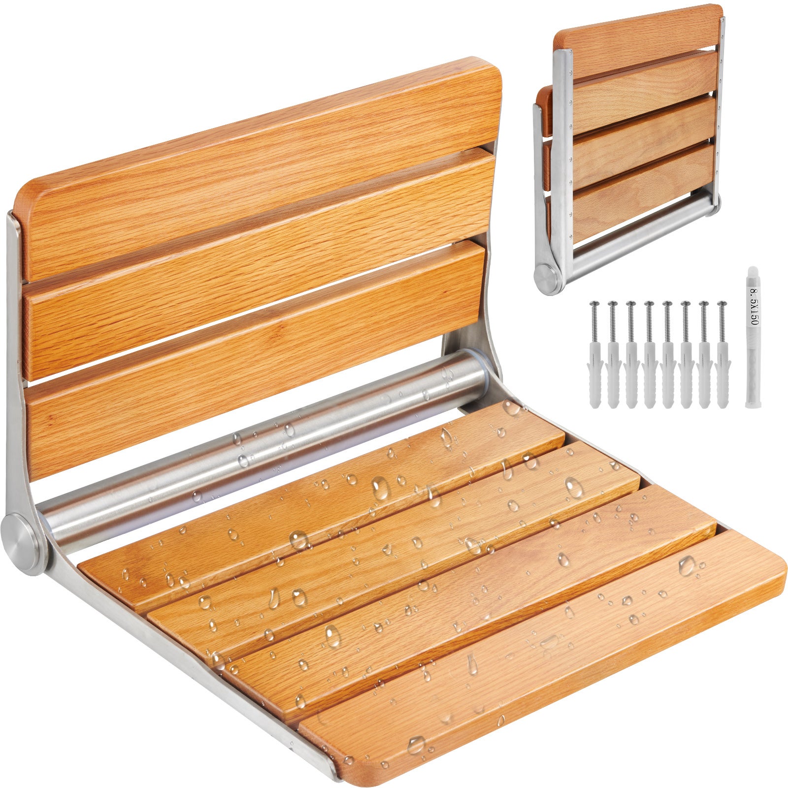 Siège De Bain Pliable Mural En Bois Massif - Banc De Douche Blanc - Neuf