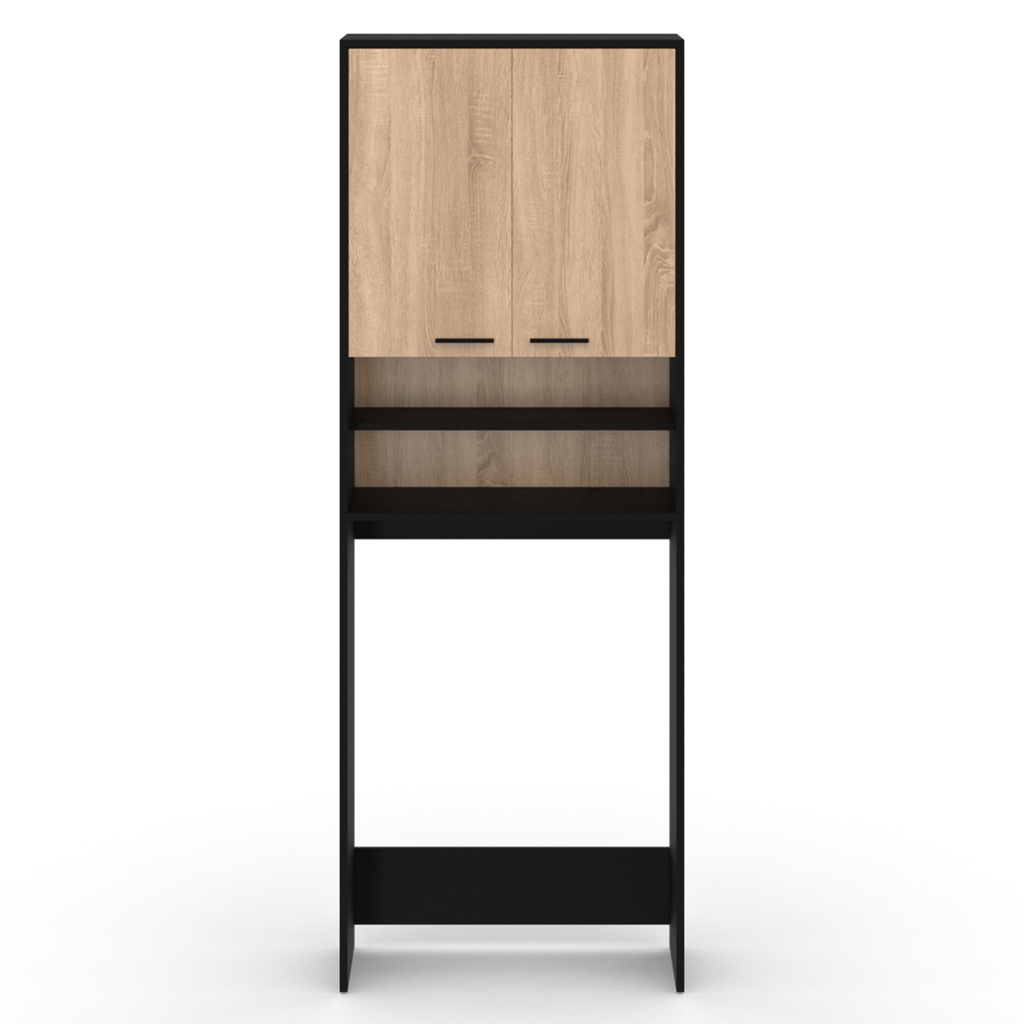 Meuble étagères de rangement dessus machine à laver et WC WALLIS noir et bois façon hêtre - 3