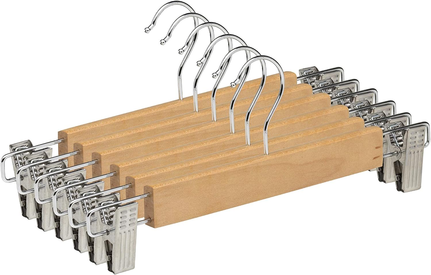 COM-FORT HOUSE Percha X 24 Ud - Legno Massiccio Per Gonne, Pantaloni E Jeans Colore Naturale Con Clip Regolabili Anticorrosione E Gancio Girevole 93475078