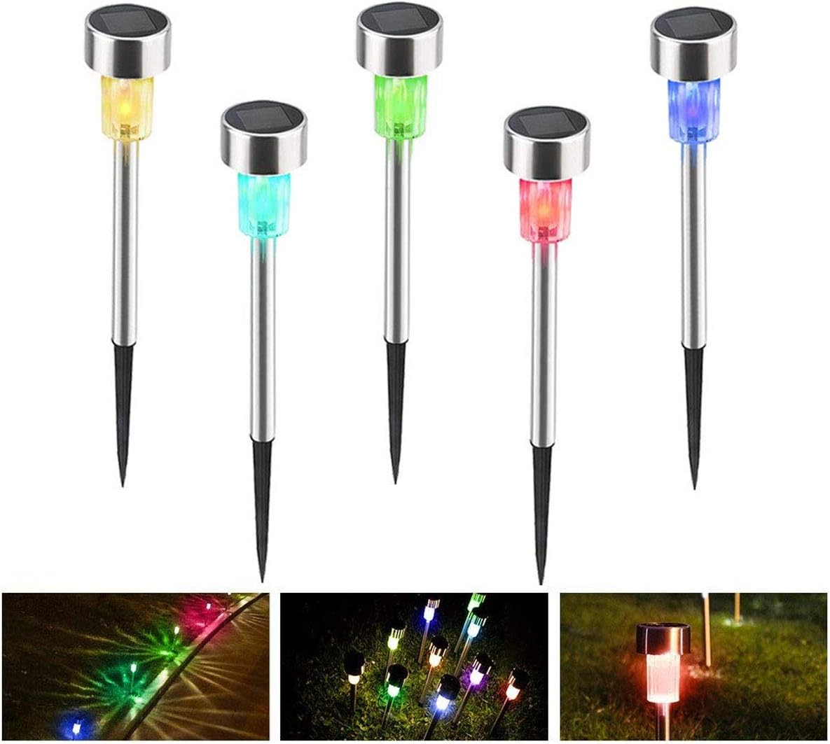 5 LED solarna lampa ogrodowa, energooszczędna ścieżka ze stali nierdzewnej oświetla krajobrazy (wielokolorowa)