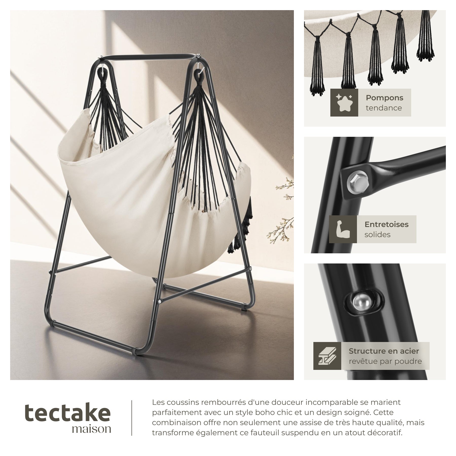 TECTAKE Cadeira suspensa 3 almofadas espessas - 7