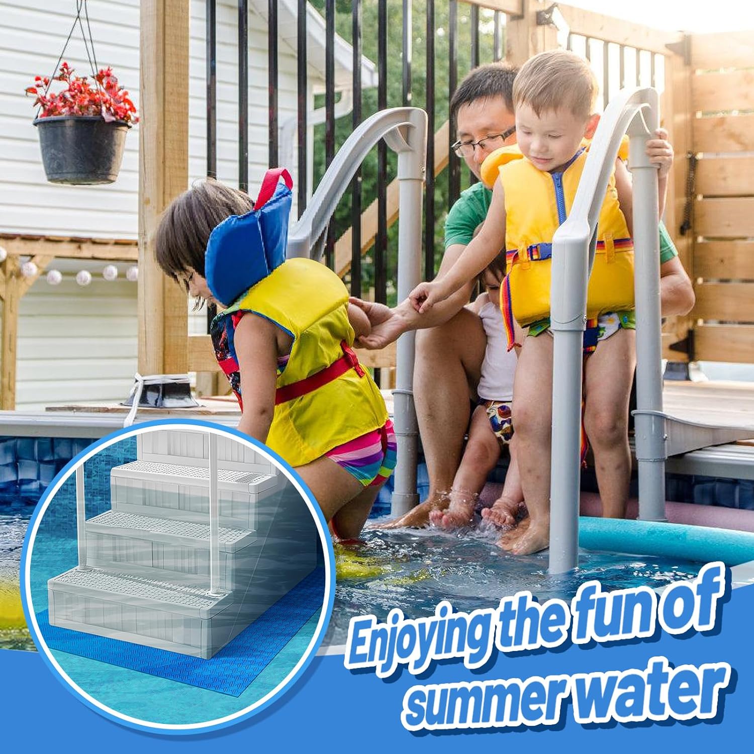 Tapis d'échelle de piscine 2 pièces, pour revêtement et escaliers de piscine hors sol, coussin antidérapant, 40x90cm, épaisseur 1.6mm - 7