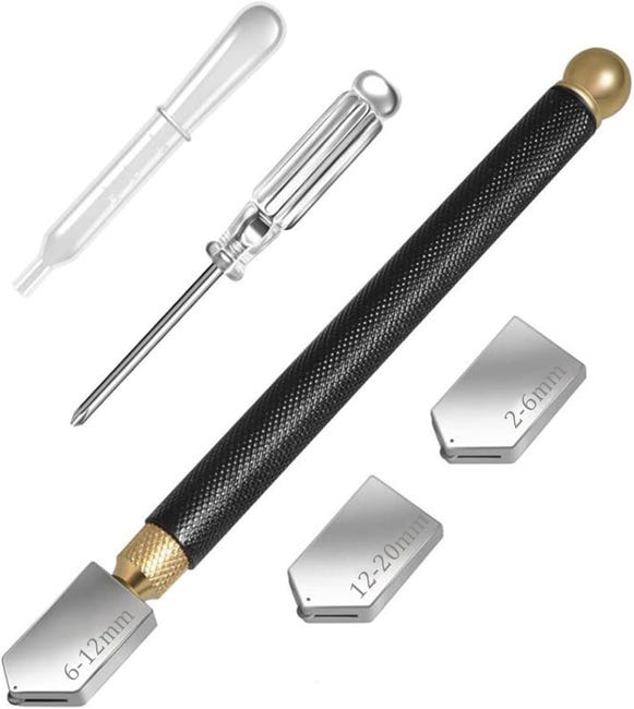Profesjonalny diamentowy przecinak do szkła, głowica tnąca 2 do 20 mm, narzędzie do cięcia szkła z 3 wymiennymi głowicami tnącymi do szkła/płytek/lus