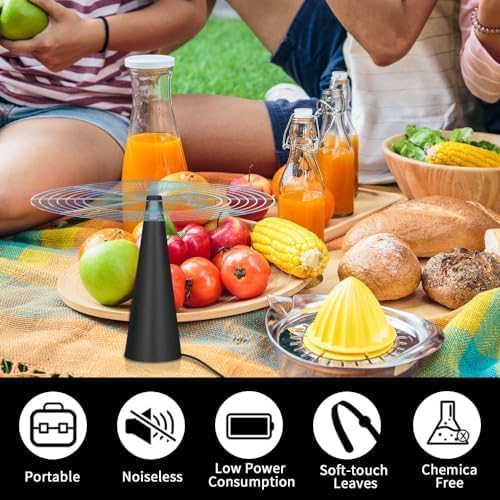 Set di 2 ventilatori repellenti per mosche - Elica repellente per mosche per tavolo da esterno - per tenere mosche e insetti lontani dal cibo - Nero - 2