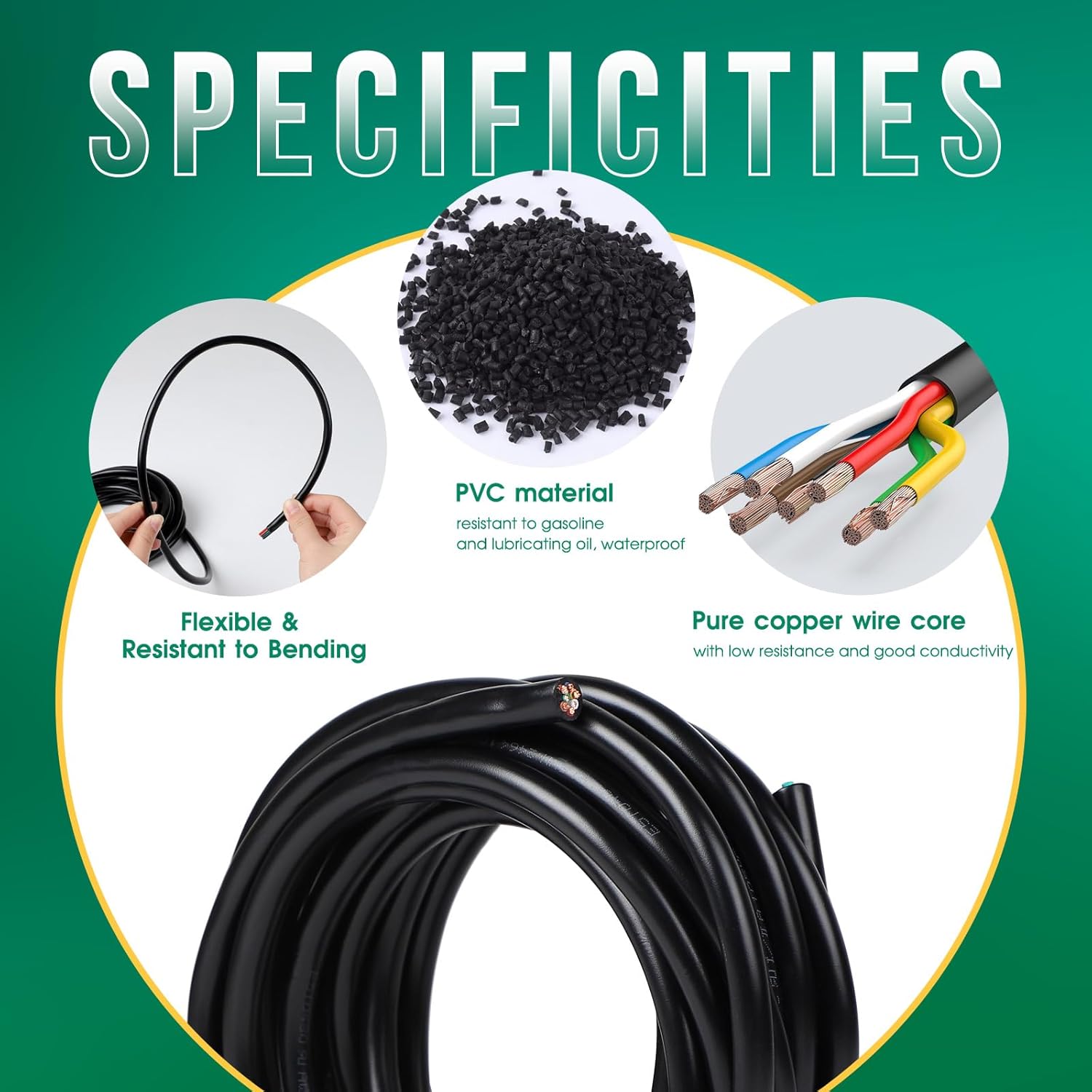 Câble 7 Conducteurs pour Remorque - 5m, Câble Électrique 0.8mm², Faisceau 7 Broches - 3