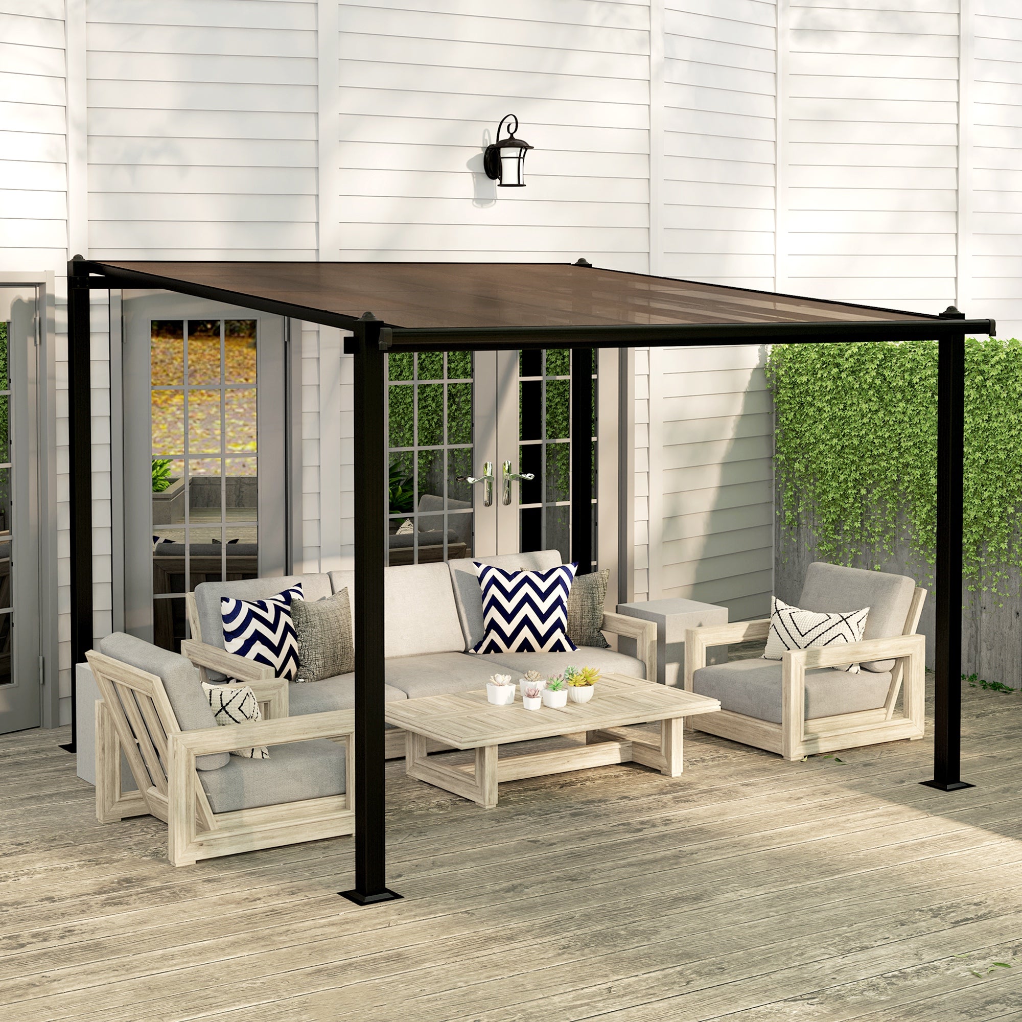 Pergola adossée en aluminium 3 x 3 m polycarbonate fumé - 2
