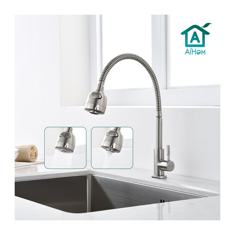 Jednouchwytowa, sprężynowa bateria do zimnej wody Bateria kuchenna z pamięcią kształtu Bateria zlewozmywakowa z 2 natryskami do wyboru