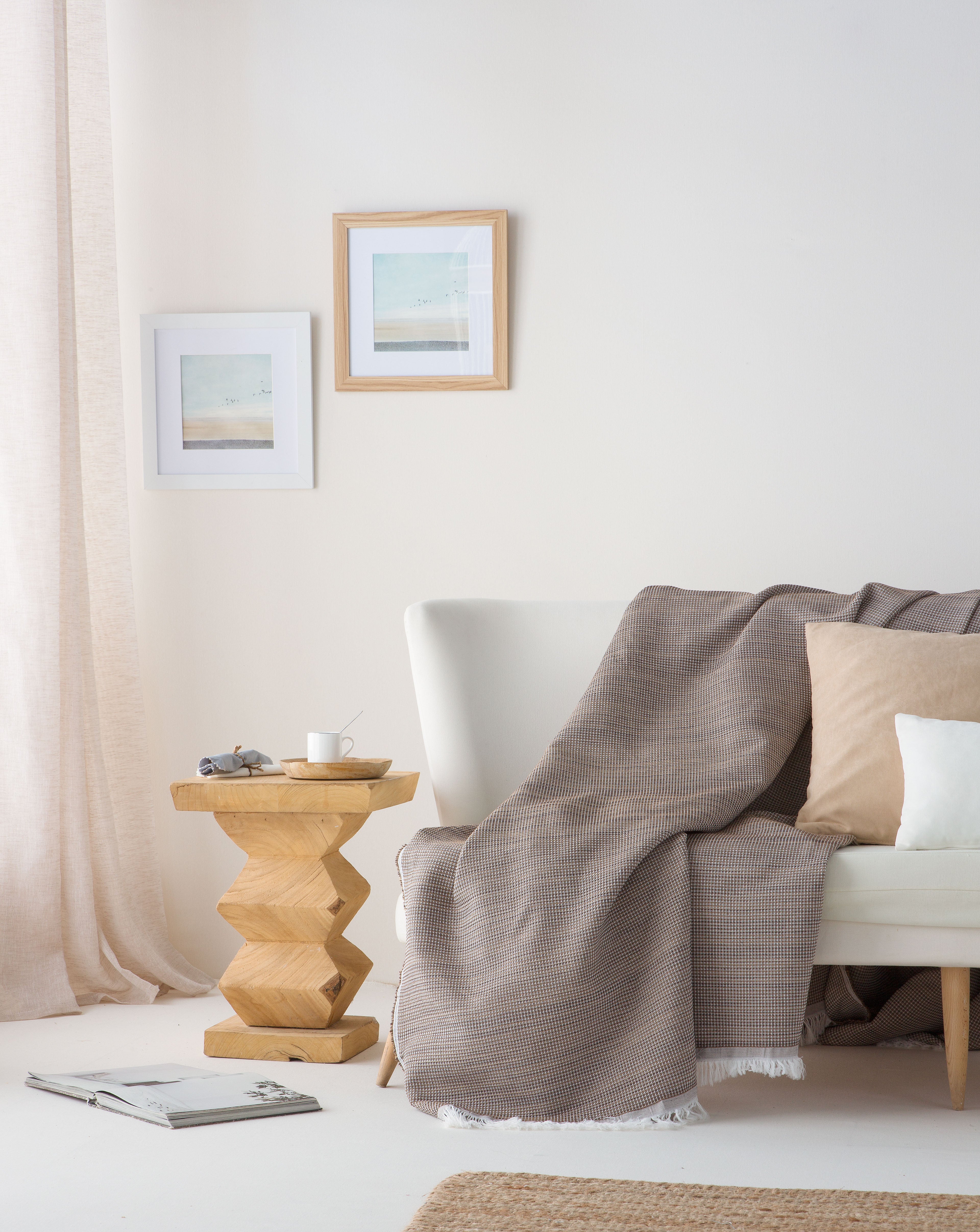 Plaid couvre-lit polyvalent, jeté de canapé Nid d'abeille coton 180x280cm coloris Ocre - 3