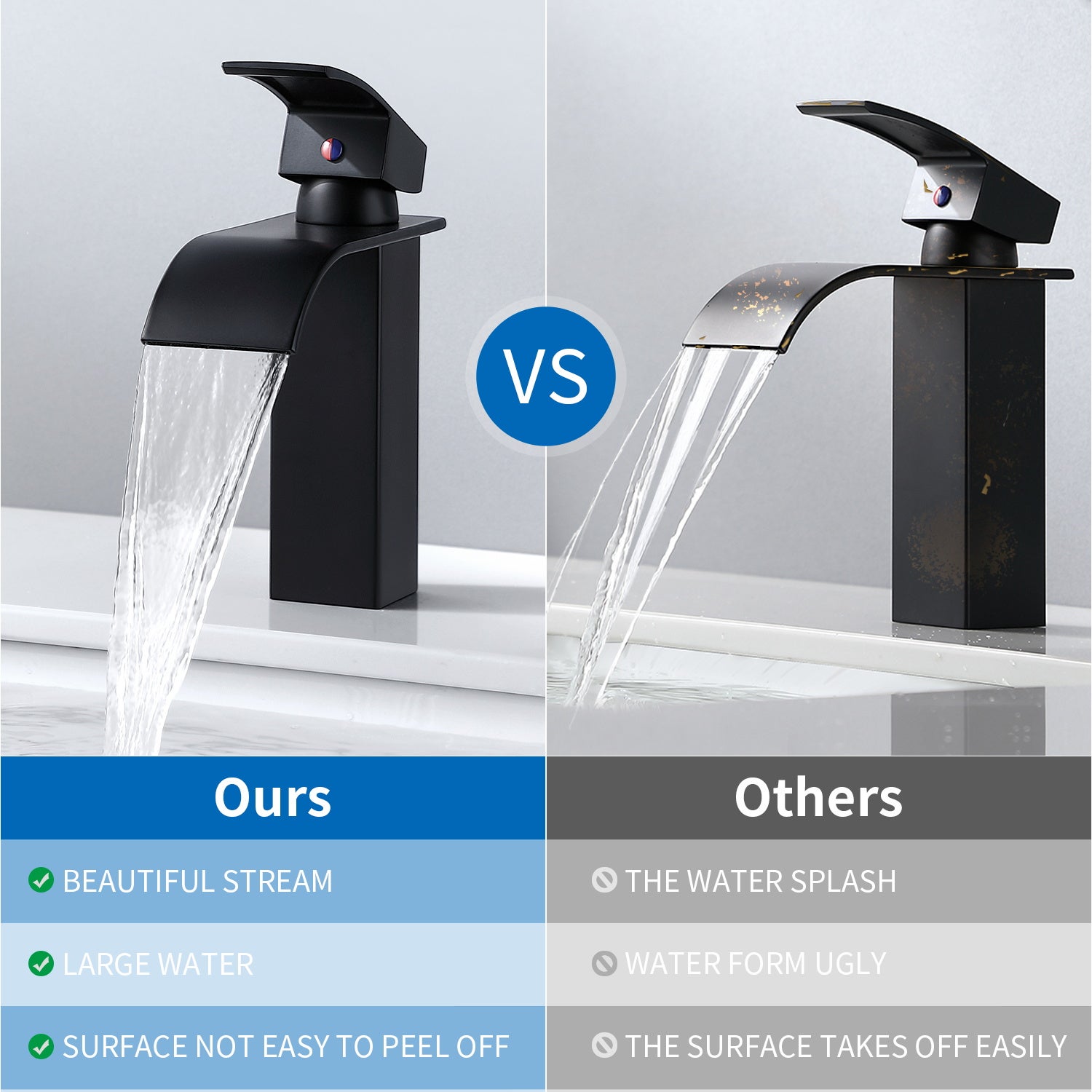 Mitigeur Lavabo Cascade Robinet pour Lavabo/Vasque+Bonde de Lavabo Bonde Pop-up avec Trop-plein Automatique Universelle,Noir - 7