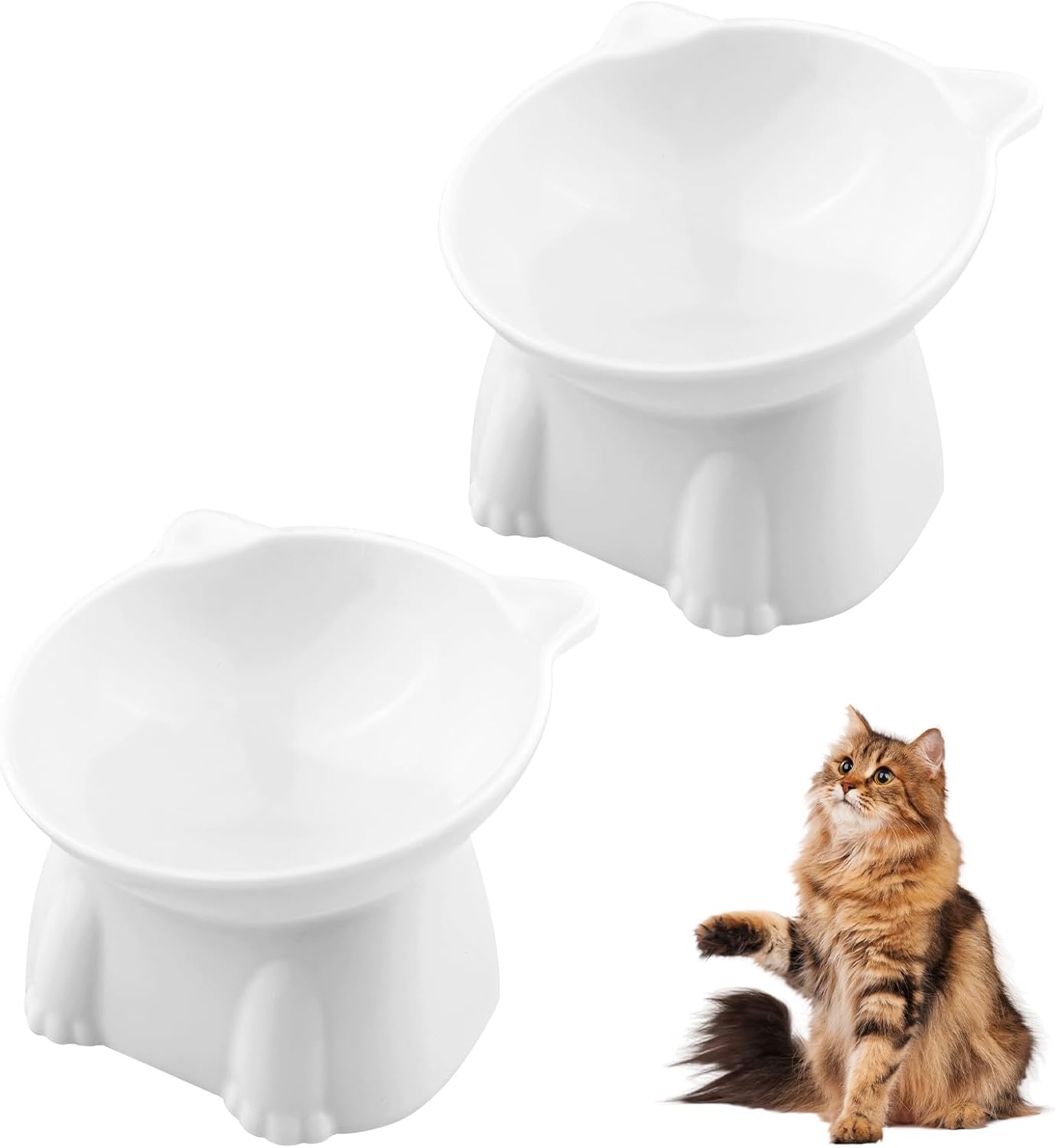 Zestaw 2 podwyższonych misek dla kota, podwyższone miski na karmę i wodę dla zwierząt (białe)