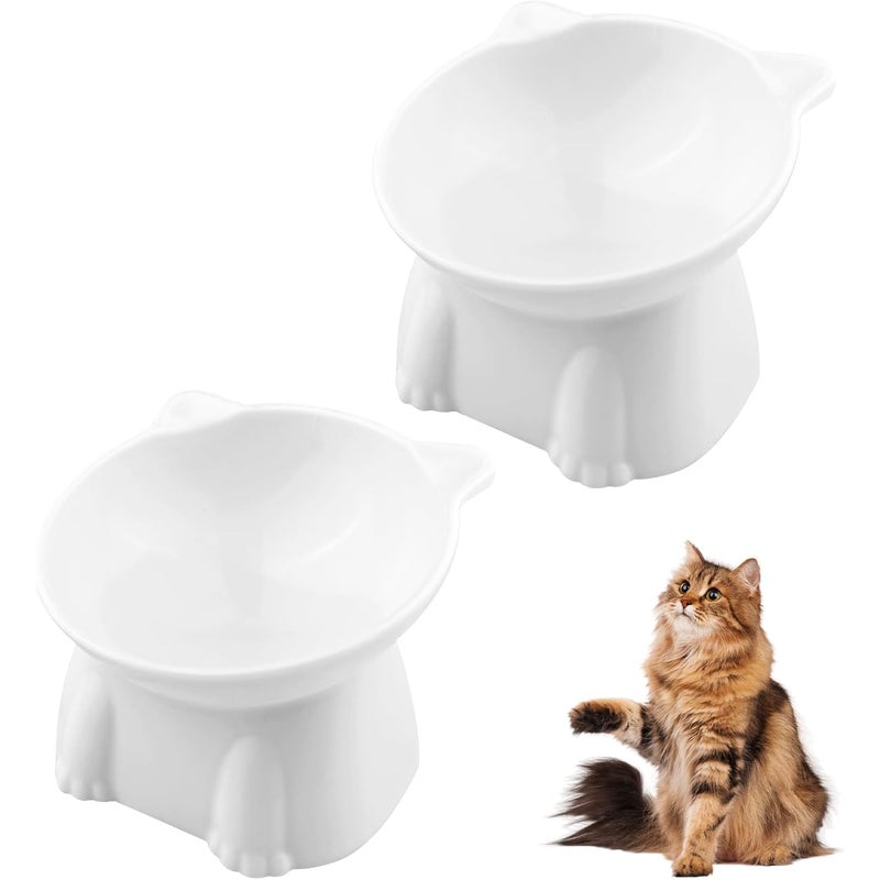 Zestaw 2 podwyższonych misek dla kota, podwyższone miski na karmę i wodę dla zwierząt (białe)