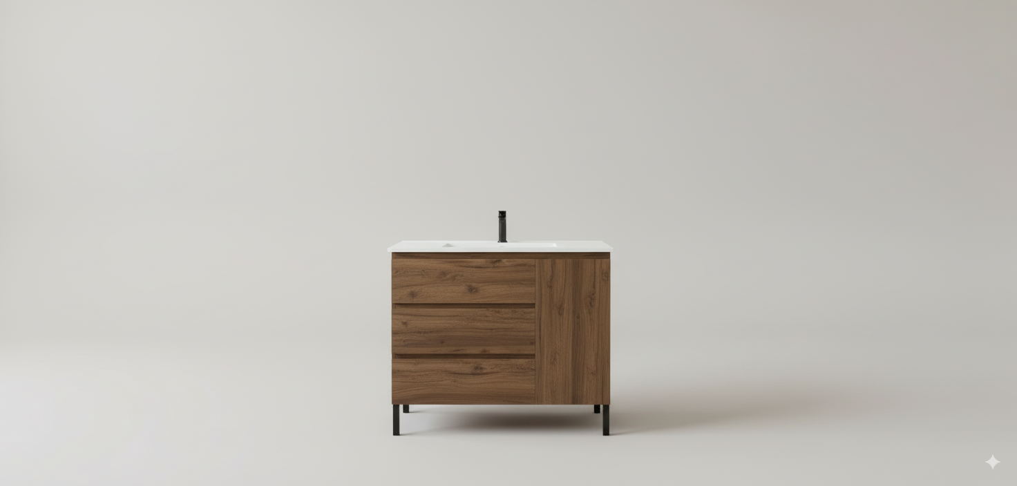 Ensemble Alessandria composé d'une armoire et d'un plan de travail de 100 cm, finition noyer avec poignée avec poignée avec poignée - 2