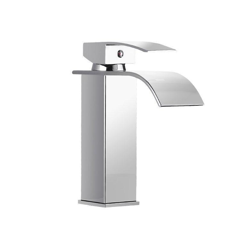 Jednootworowa bateria łazienkowa z prostokątną, płaską wylewką; jednouchwytowa bateria toaletowa z chromowanego mosiądzu z filtrem ceramicznym.