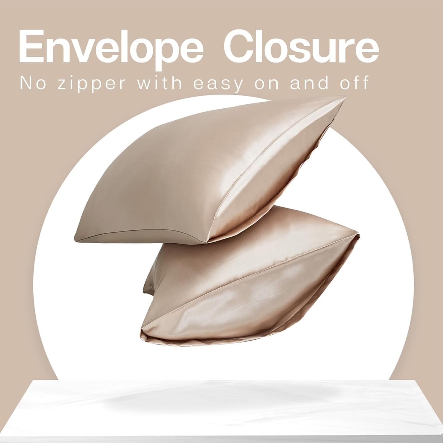Lot de 2 taies d'oreiller en satin de soie, grande taie d'oreiller, taie d'oreiller en soie avec fermeture enveloppe (51 x 76 cm) - 5