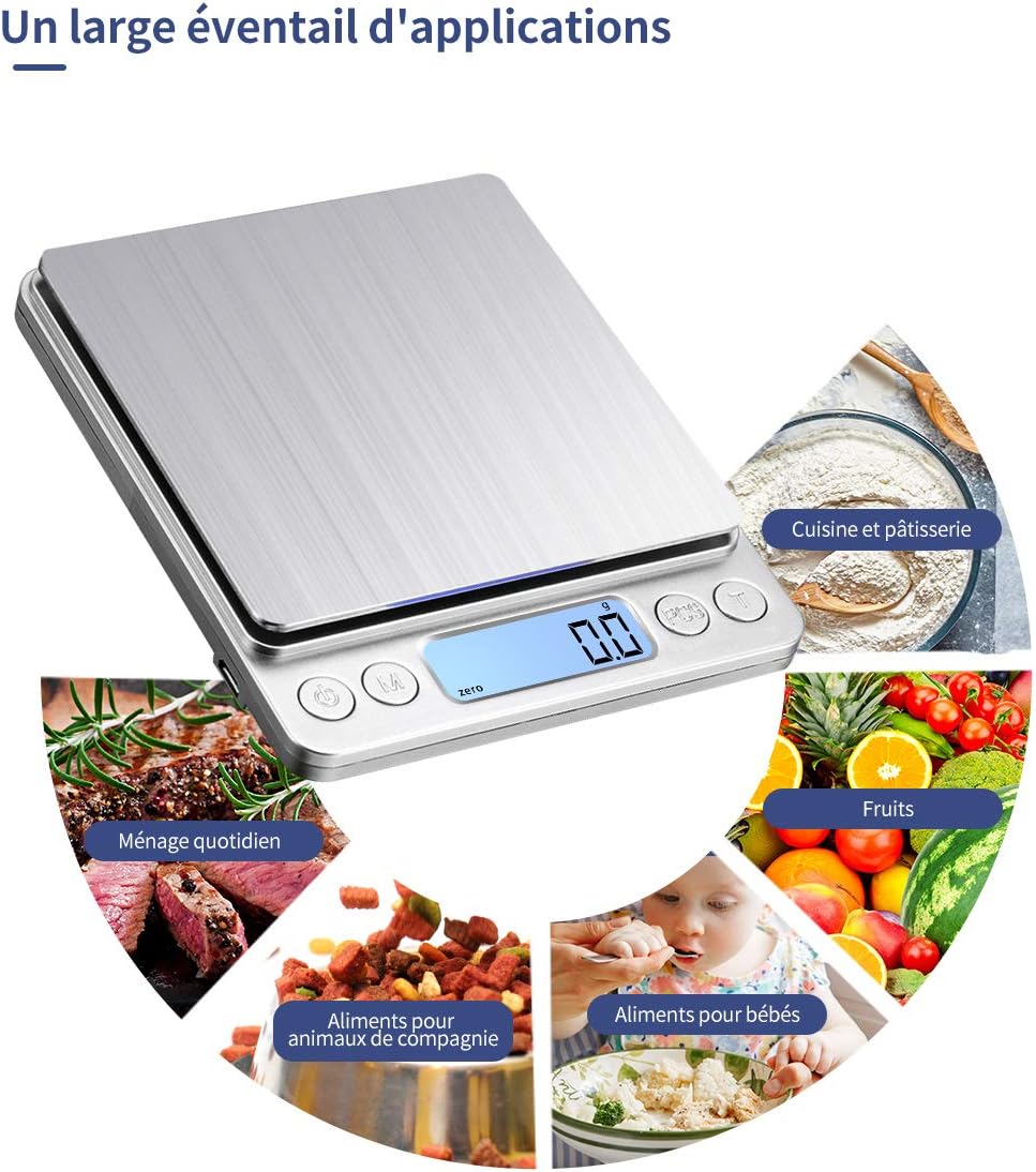 Numérique Balance de Cuisine Rechargeable par USB 0.5kg/0.01g Balance de alimentaire pâtisserie numérique，PréCision Balance Électronique Plateaux - 5