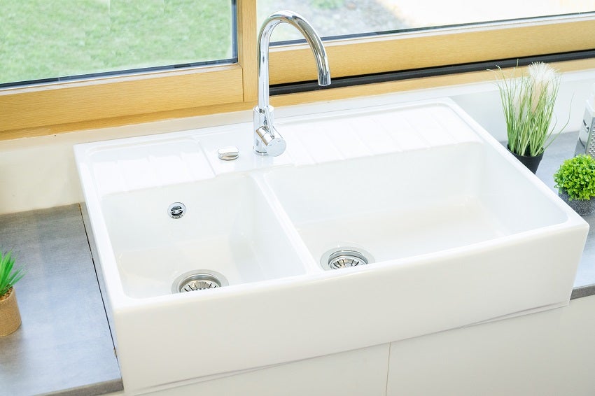 Evier Céramique Timbre D'office 2 Bacs Country Blanc - 7