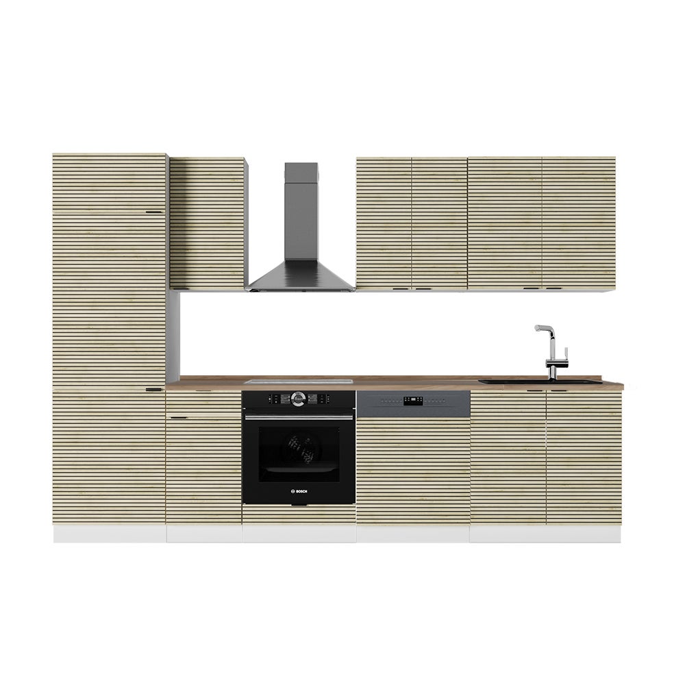Vicco Aneks kuchenny Fame-Line, Panel dębowy/biały, 300 cm , BP Dąb