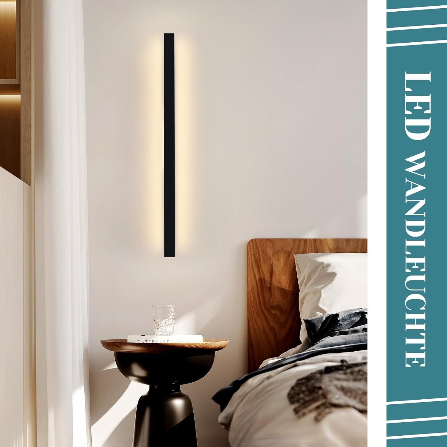 NETTLIFE Kinkiet LED Nowoczesny 80cm 27W Czarny, Lampa Ścienna Design Góra-Dół Ciepła Biel 3000K do Salonu Sypialni Przedpokoju Schodów - 2