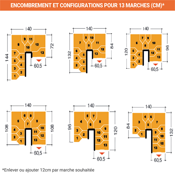 Escalier 2 quart tournant 12 marches - Hauteur à franchir de 2.61 à 3.09m - Largeur 61cm - Couleur bois et blanc - MINI61/U/SBMBLA-12 - 5