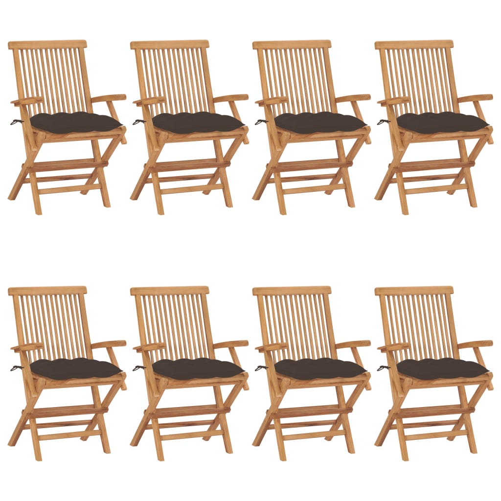 Chaises de jardin avec coussins gris 8 pcs Bois de teck massif - 2