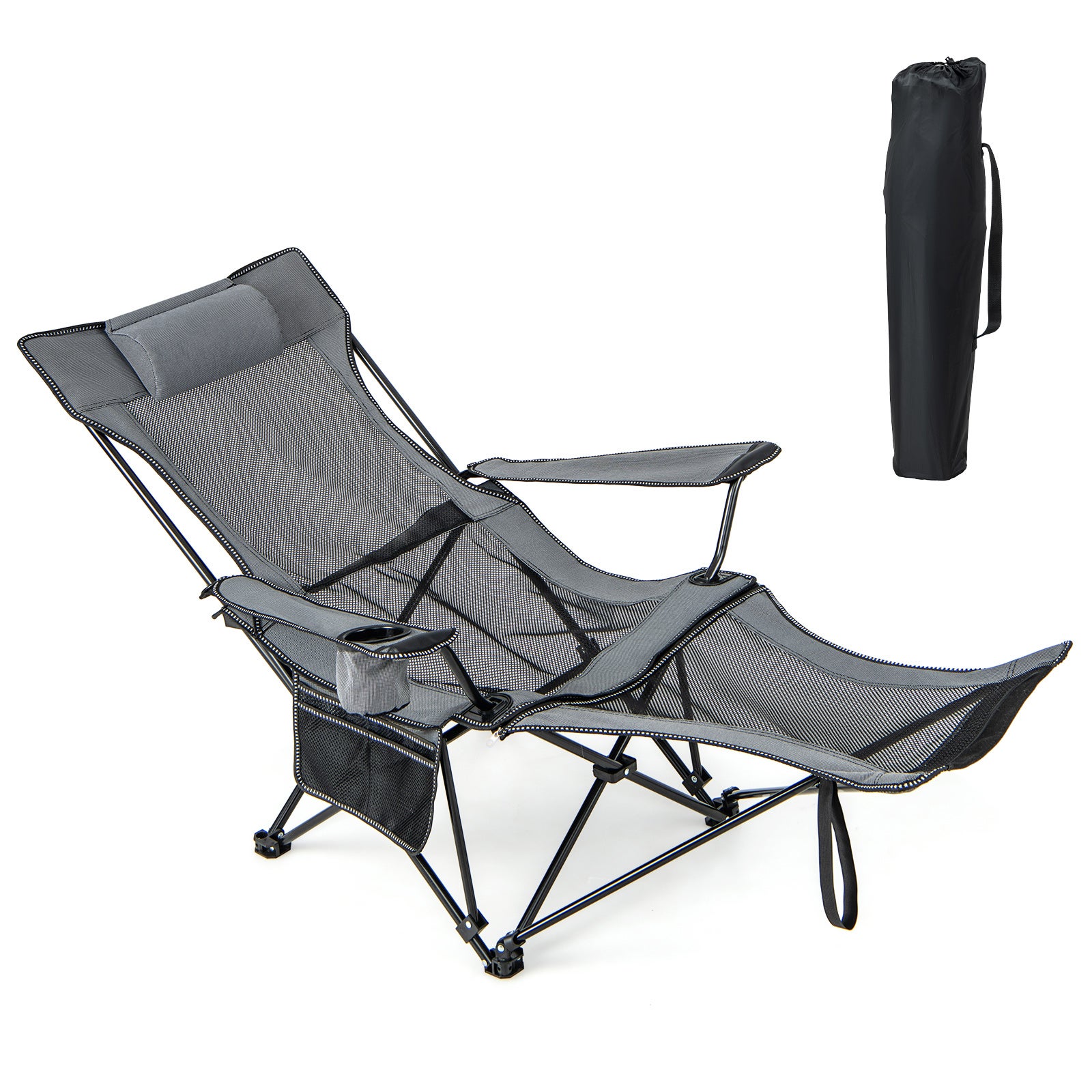 Chaise de Camping Pliable,Chaise Longue de Plage avec Repose-Pieds Et Appui-Tête,Charge 150 KG,Gris - 8