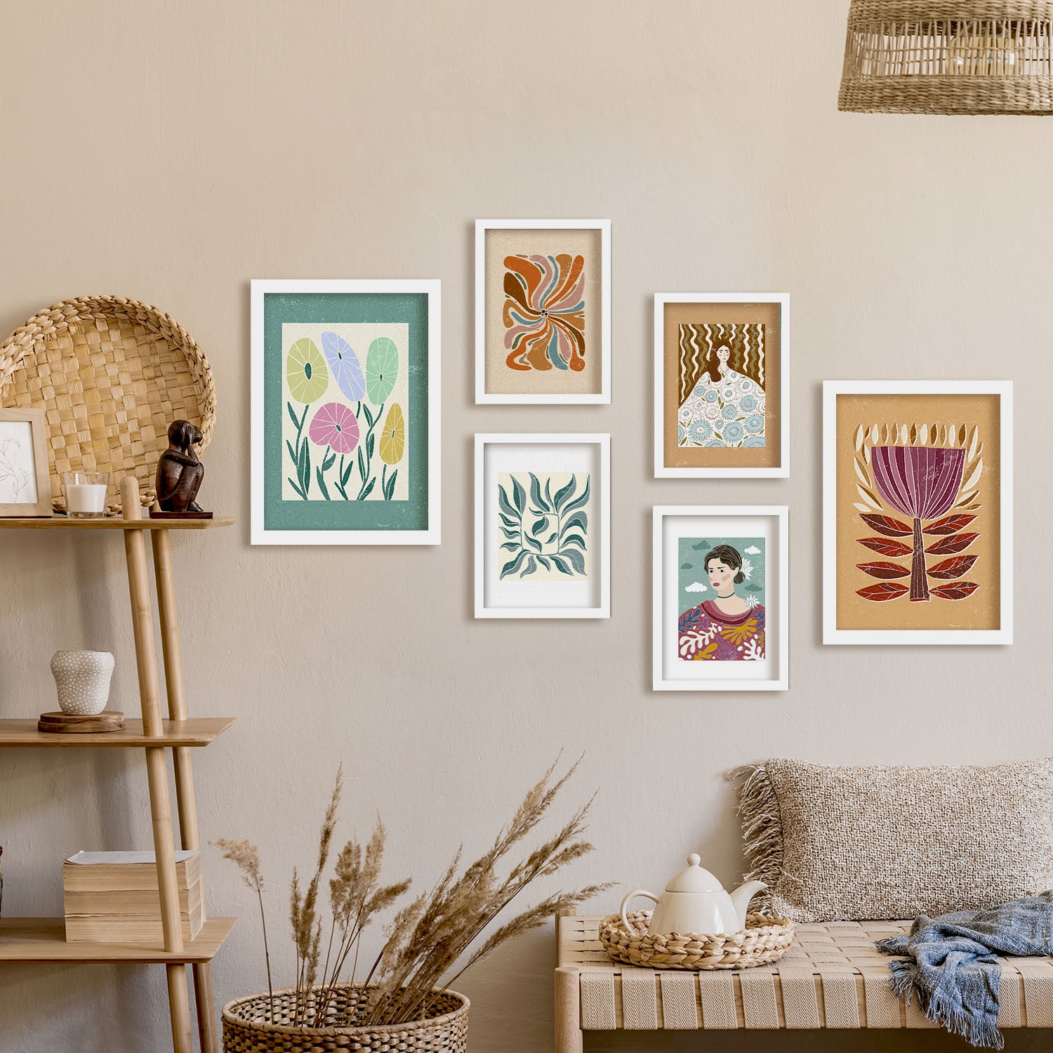 Nacnic Ensemble 6 Impressions De Fleuron Dans De Style Ethnique Cadre Décoratifs Pour Votre Chambre Maison Impression A4 A3 Avec Des Cadre Blanc - 5