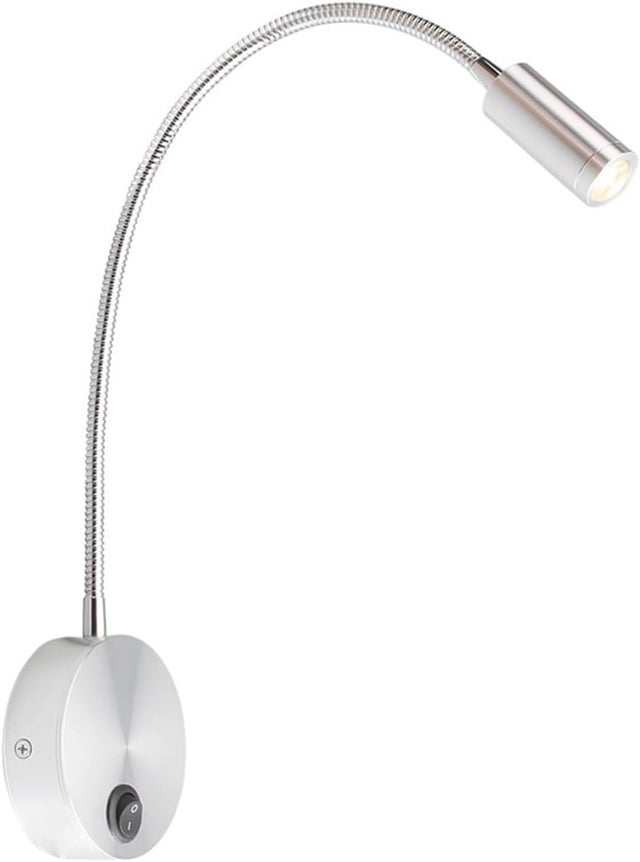 3W Lampa ścienna do czytania, aluminiowa lampa biurkowa z regulowaną elastyczną szyjką (srebrna)