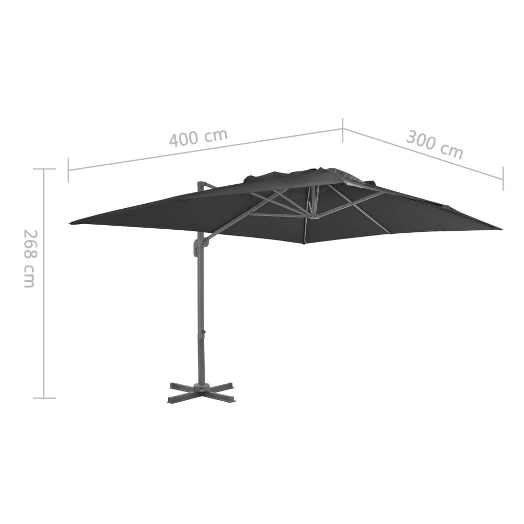 Parasol déporté avec mât en aluminium 4x3 m Noir - 9