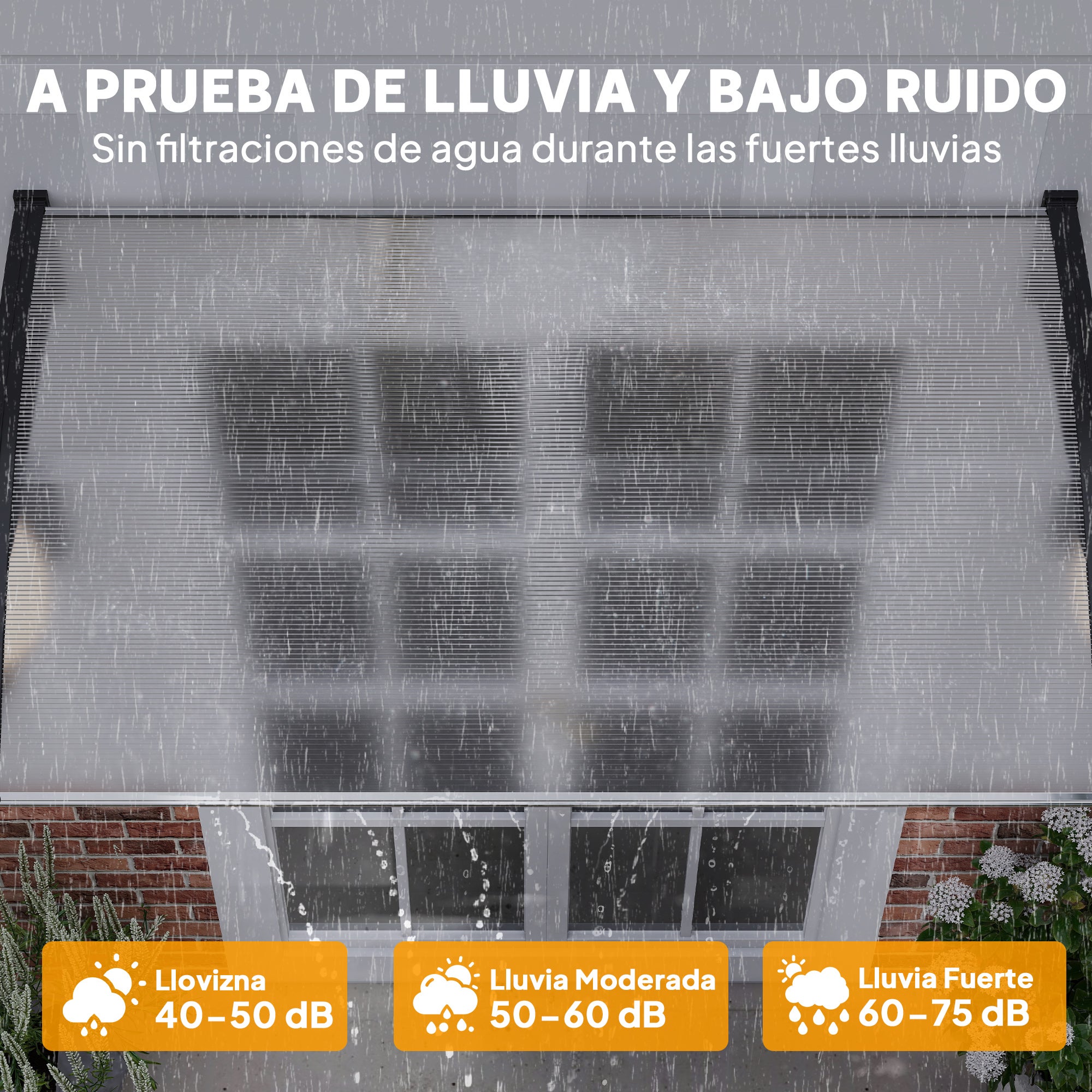 Marquise para Porta e Janela Outsunny Transparente e Preto Policarbonato, Alumínio e PP 150x90x25cm - 5