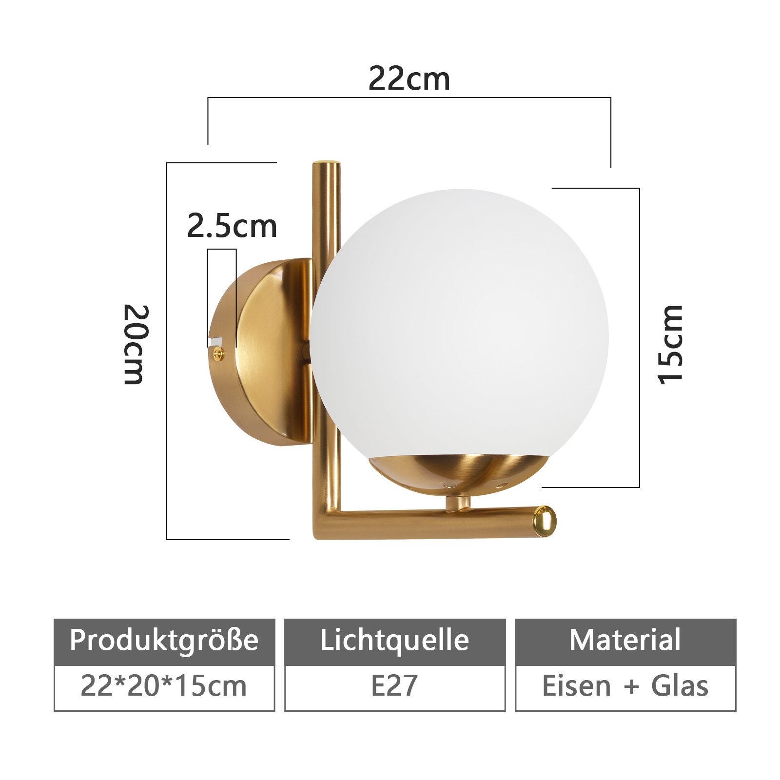 NETTLIFE Applique murale vintage boule de verre dorée E27 lampe murale d'intérieur chambre escalier - 3