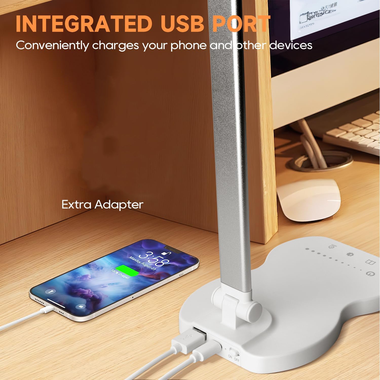 Lámpara de escritorio LED con 5 colores y 10 niveles de brillo, lámpara de lectura con temporizador de 45 minutos, lámpara de mesa LED táctil - 6