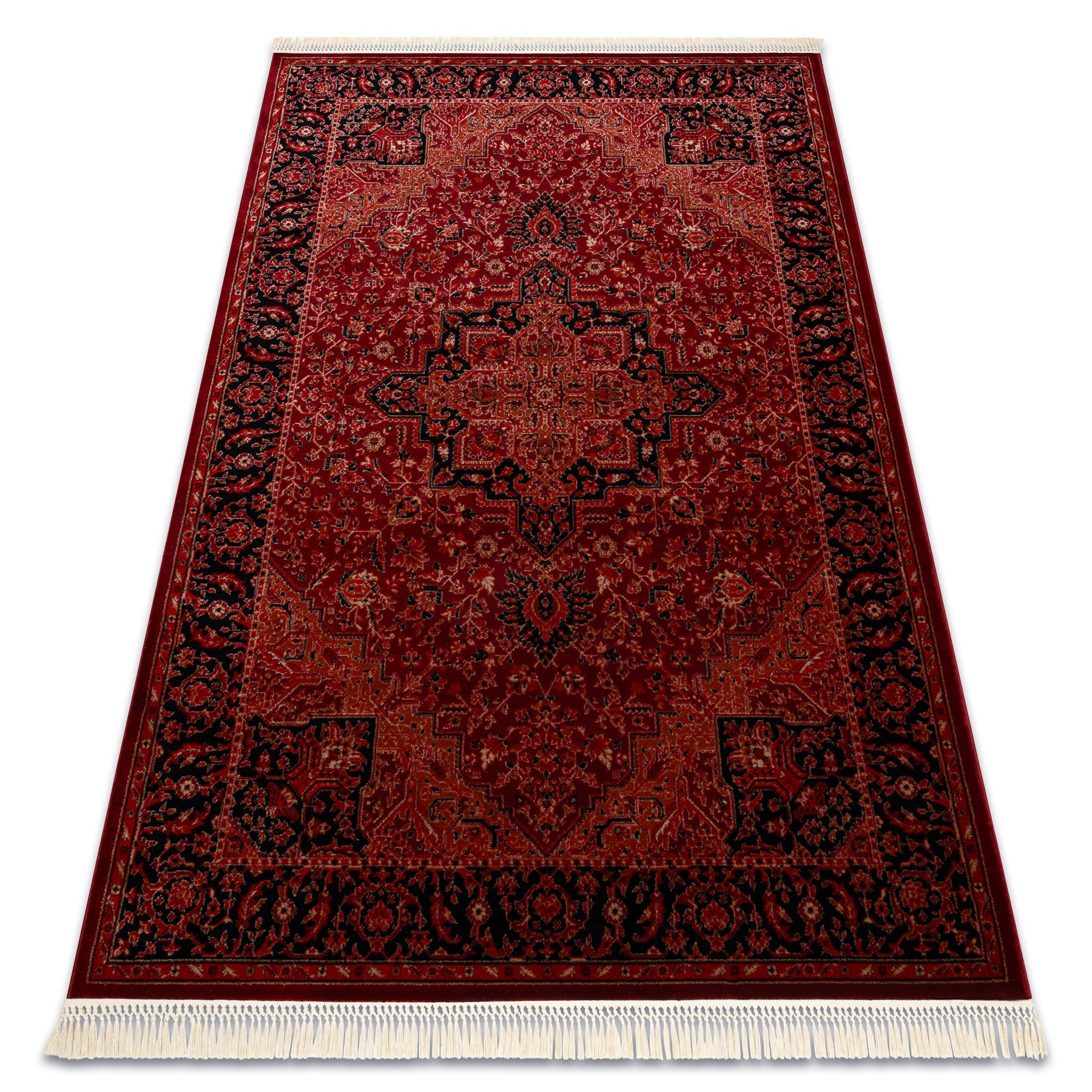 Dywan ORIENT Y307 bordo / czarny Ramka, klasyczny, ornament, z frędzlami 200x290 cm