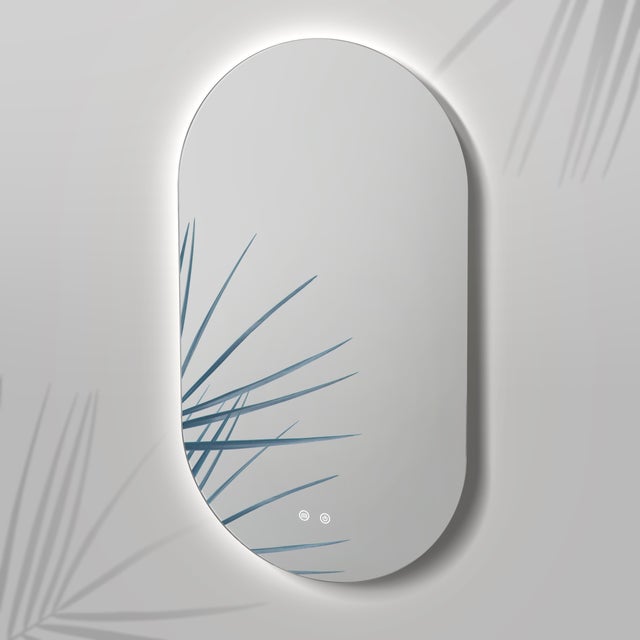 Feel Your Bath Espejo de Baño Ovalado, con Luz LED Regulable, 50x90cm, con Interruptor Táctil, Antivaho y Apagado Automático - Fácil de Instalar