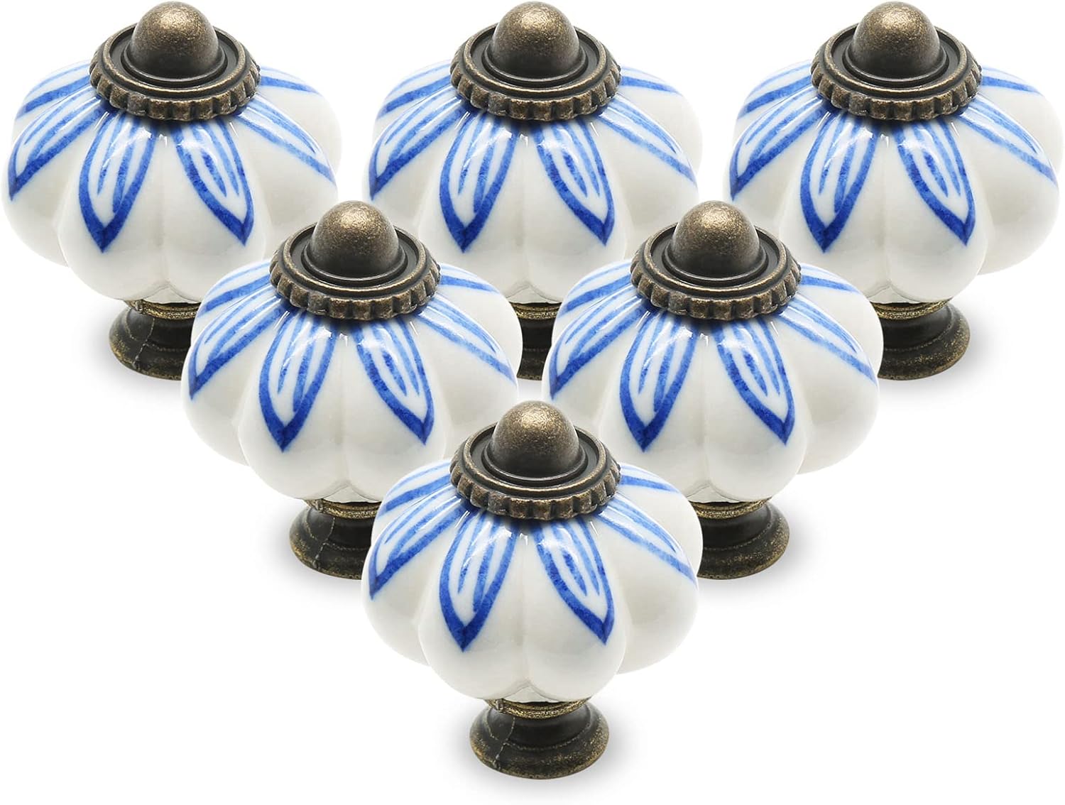 Uchwyty ceramiczne w kształcie dyni do komód, szuflad i szafek, 6 sztuk, wzór kwiatowy