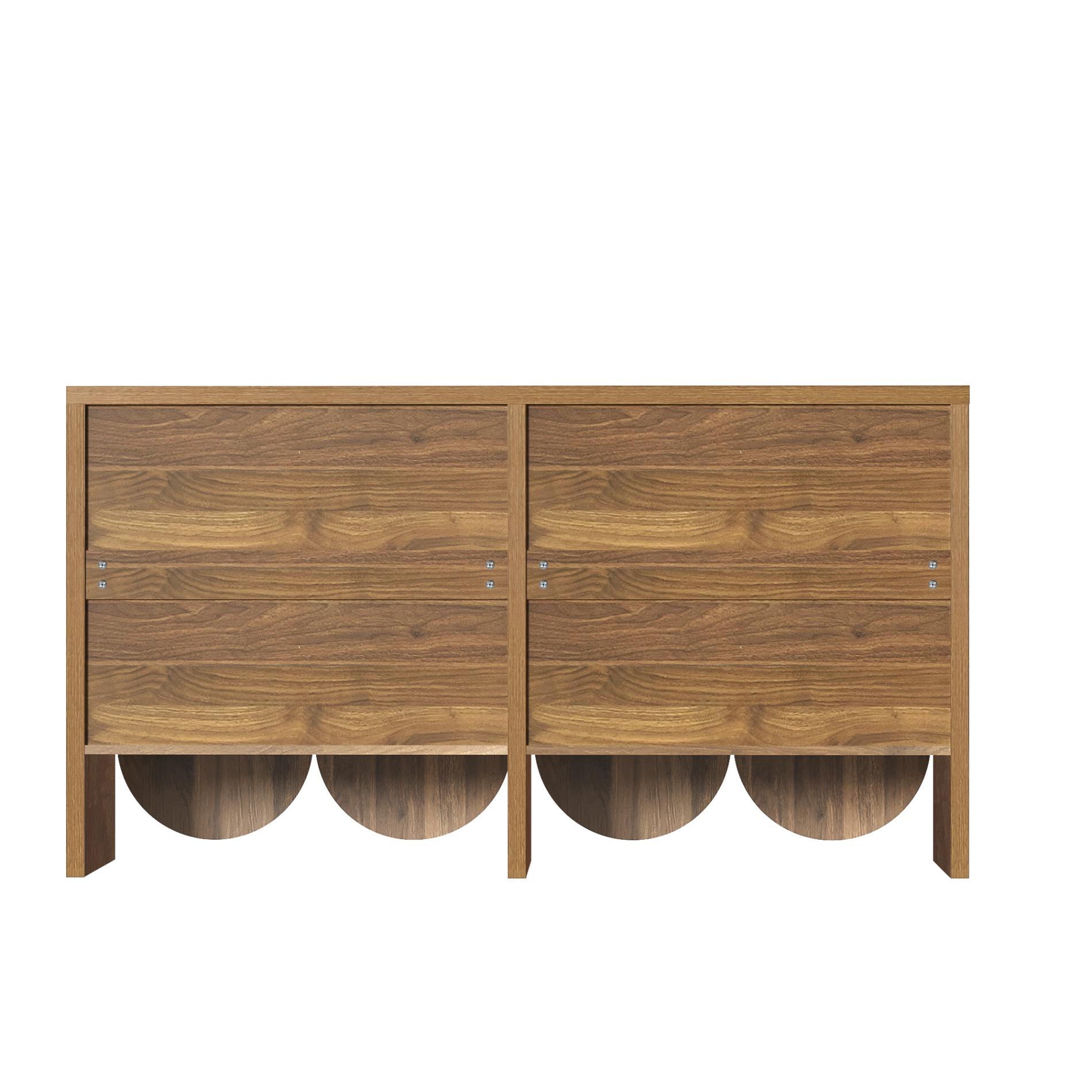 Elegancka orzechowa komoda – 147×40×80 cm z 4 drzwiami, regulowanymi półkami i aluminiowymi uchwytami - 8