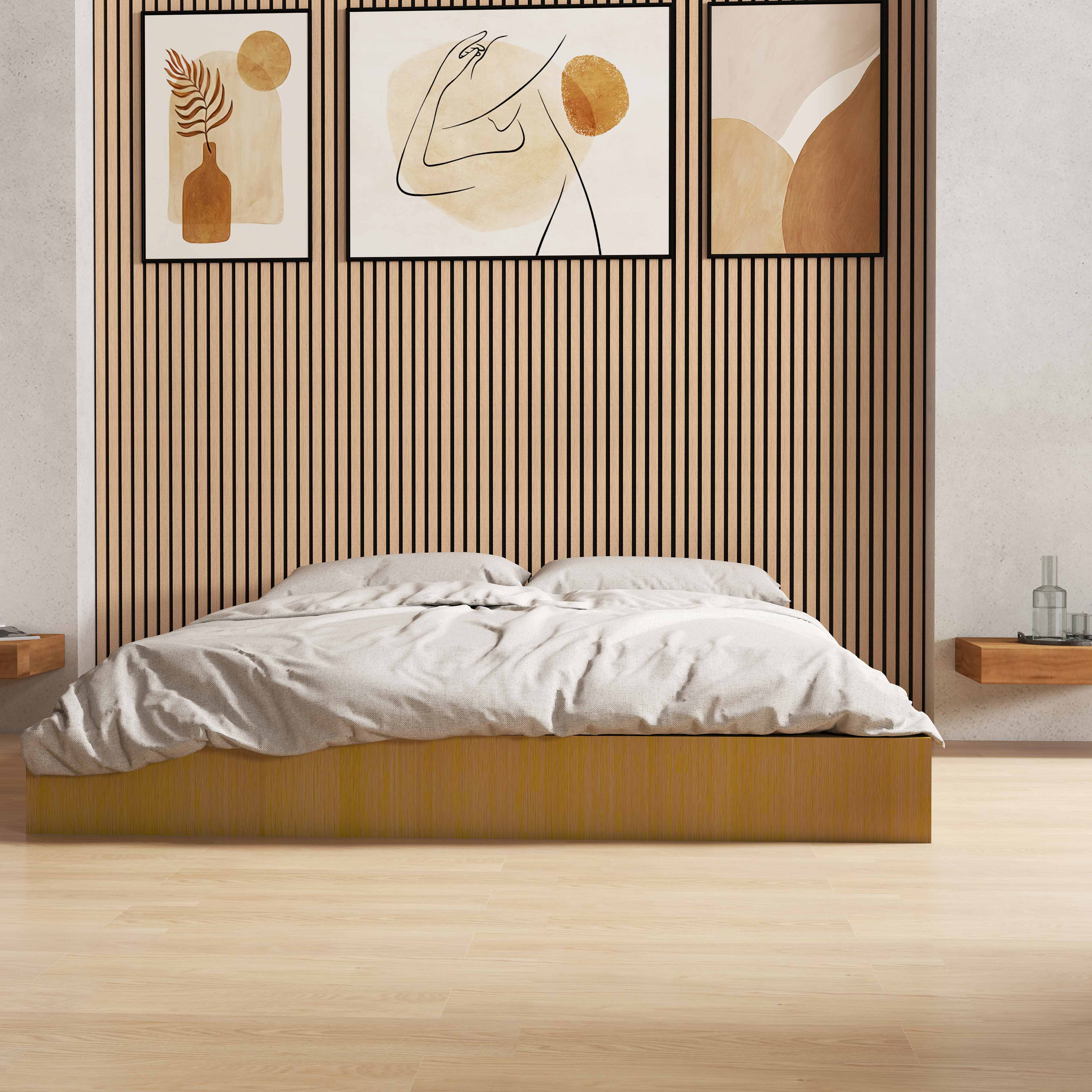 Lot de 2 panneaux muraux acoustiques décoratifs en bois MDF 240 x 60 cm, finition chêne foncé, excellente isolation acoustique, installation simple - 2
