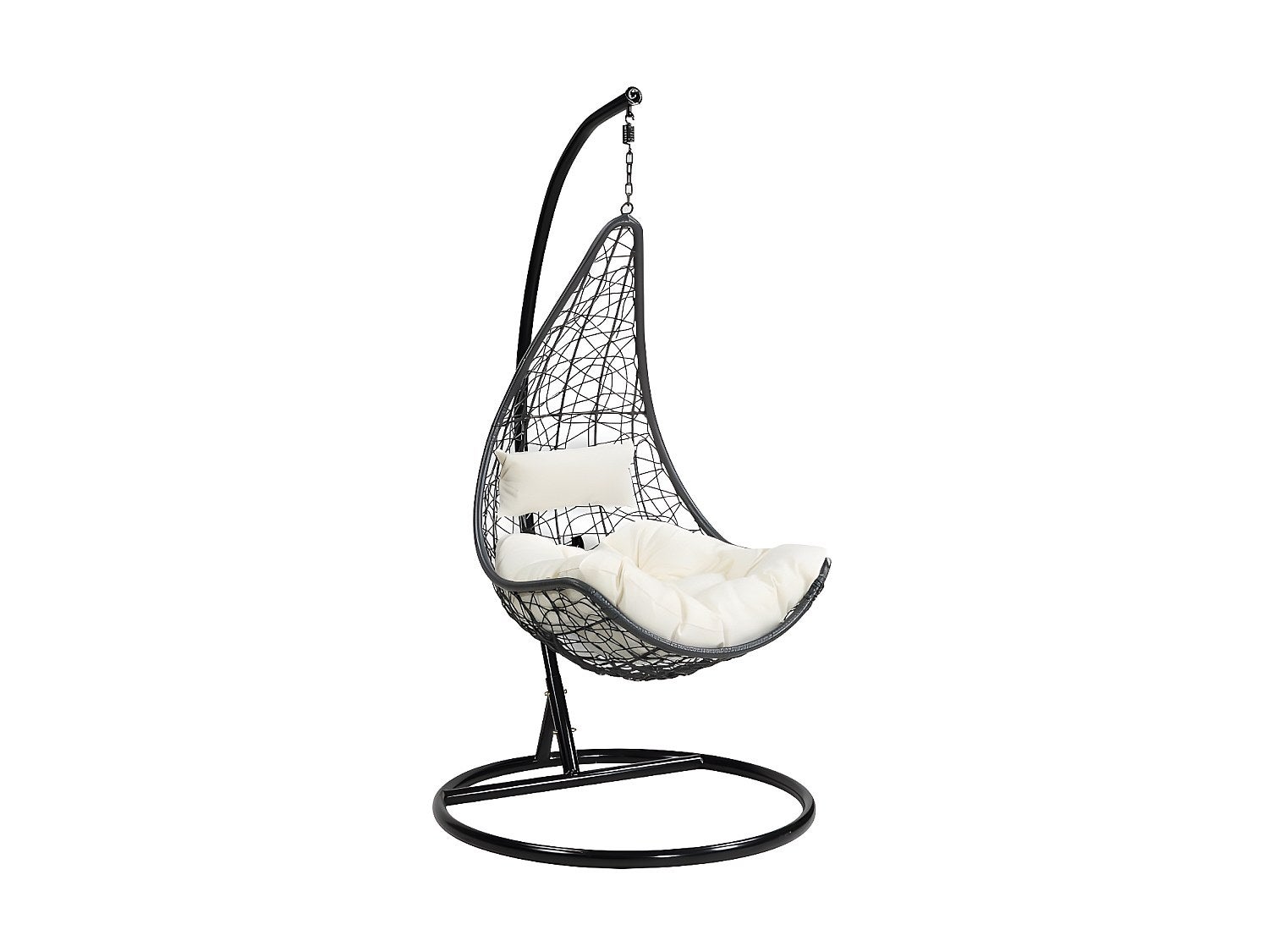 Fauteuil suspendu en résine tressée - Noir avec coussins blancs - OROSI de MYLIA - 3