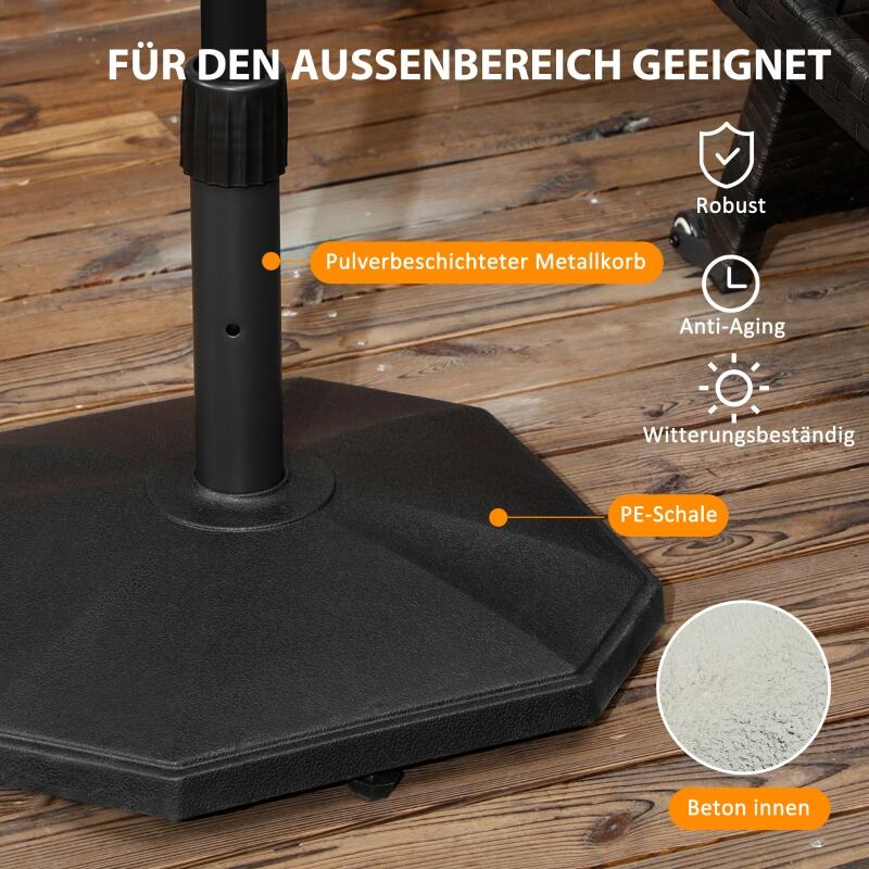 Pied de parasol 18 kg pour jardin terrasse, base en béton compatible mâts 34 mm 38 mm 48 mm, support stable pour parasol extérieur, noir - 6