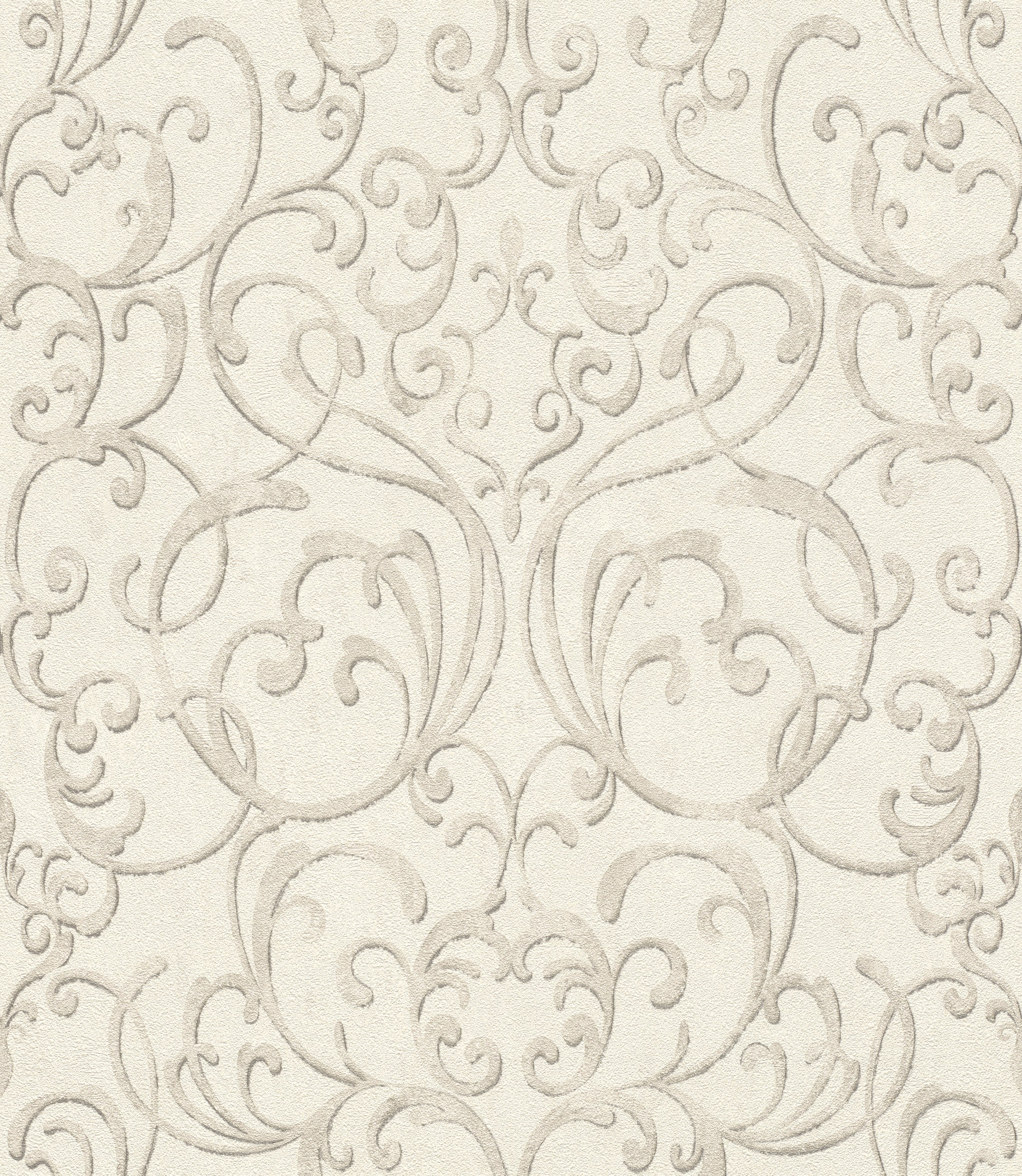 Papel pintado no tejido rasch con ornamentos en estilo barroco 651607 - blanco y gris