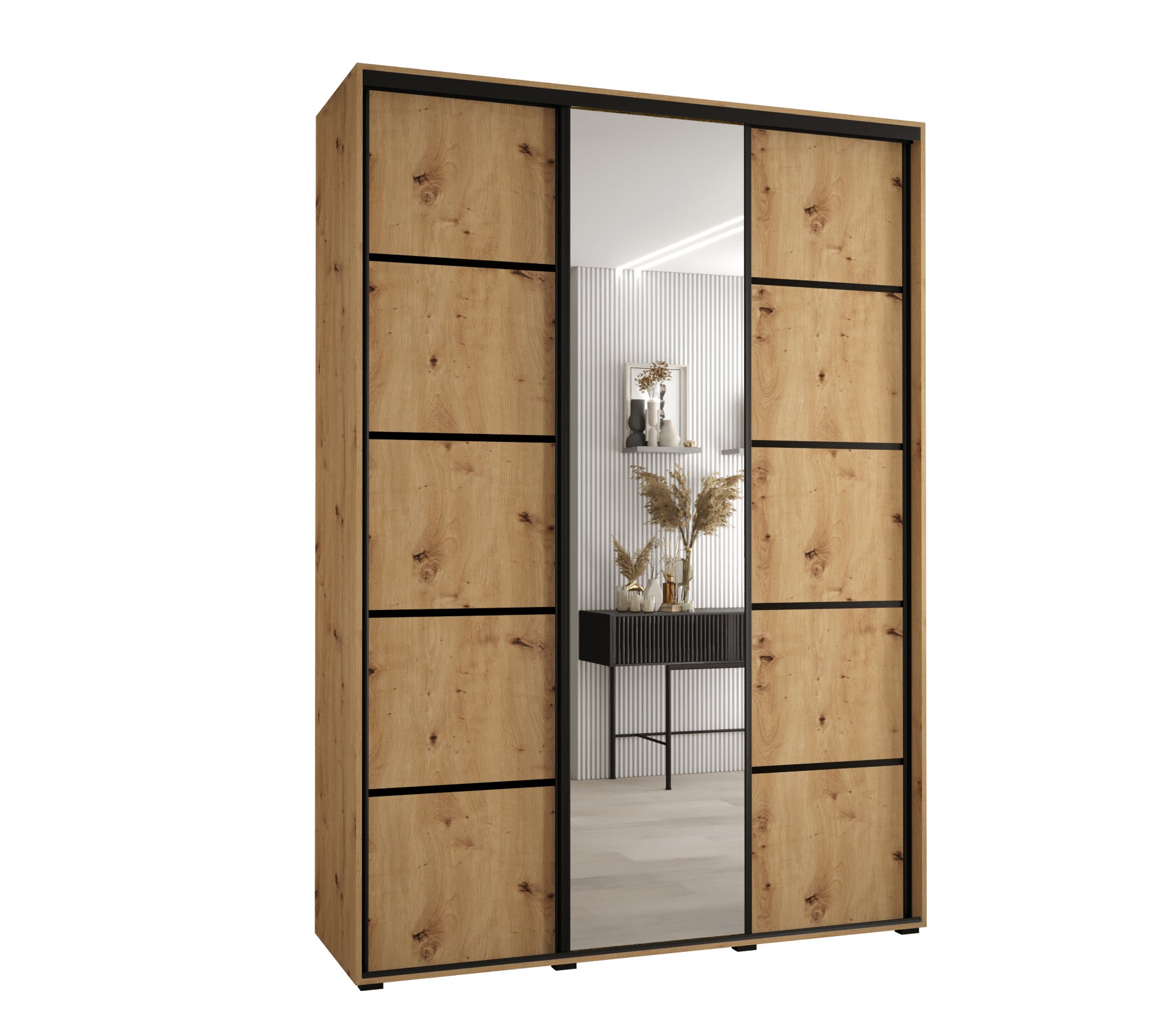 Szafa przesuwna z lustrem wysoka Davos 5 180 x 60 x 235,2 cm artisan + artisan + u. czarny - Abiks Meble
