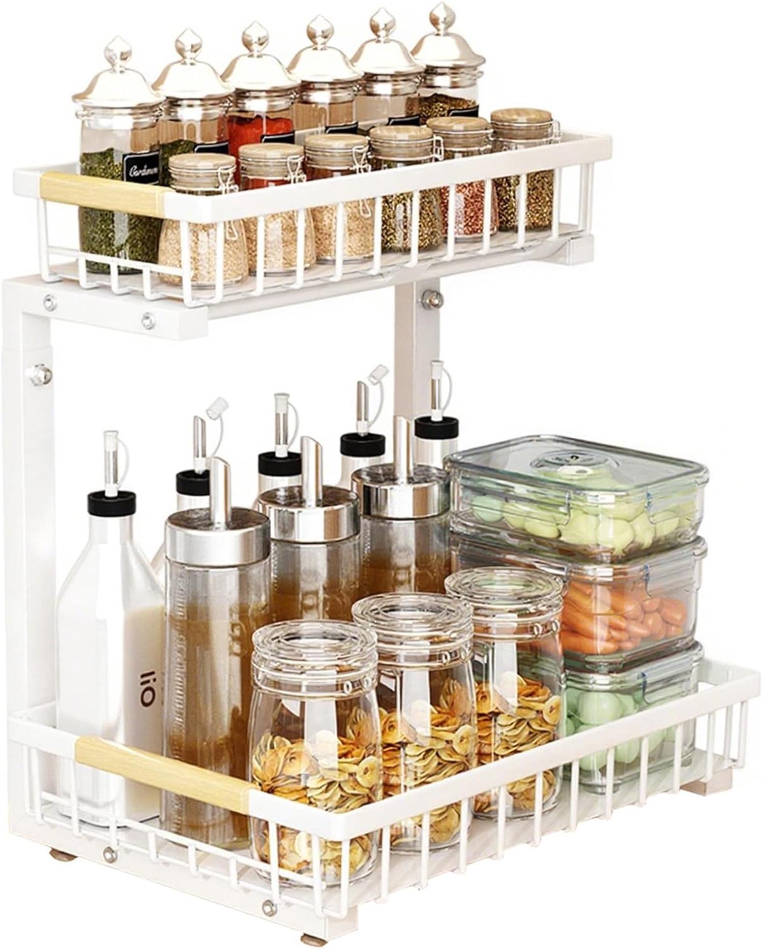 Hofuton Rangements Sous Evier 2 Niveaux Organisateur Coulissant Avec 2 Tiroirs Porte Pices Pour Comptoir De Cuisine Organisateur Pour Salle De Bain Cuisine Bureau Noir 53495499