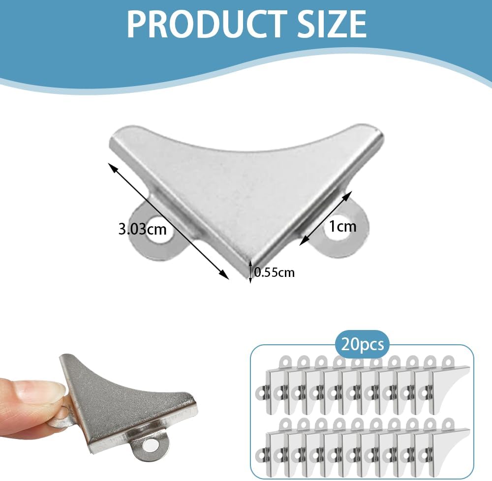 20 Coins De Protection Métalliques Pour Cadre Photo Ou Miroir - Forme En L Argentée 30,3x5,5mm - Fixation Par Vis